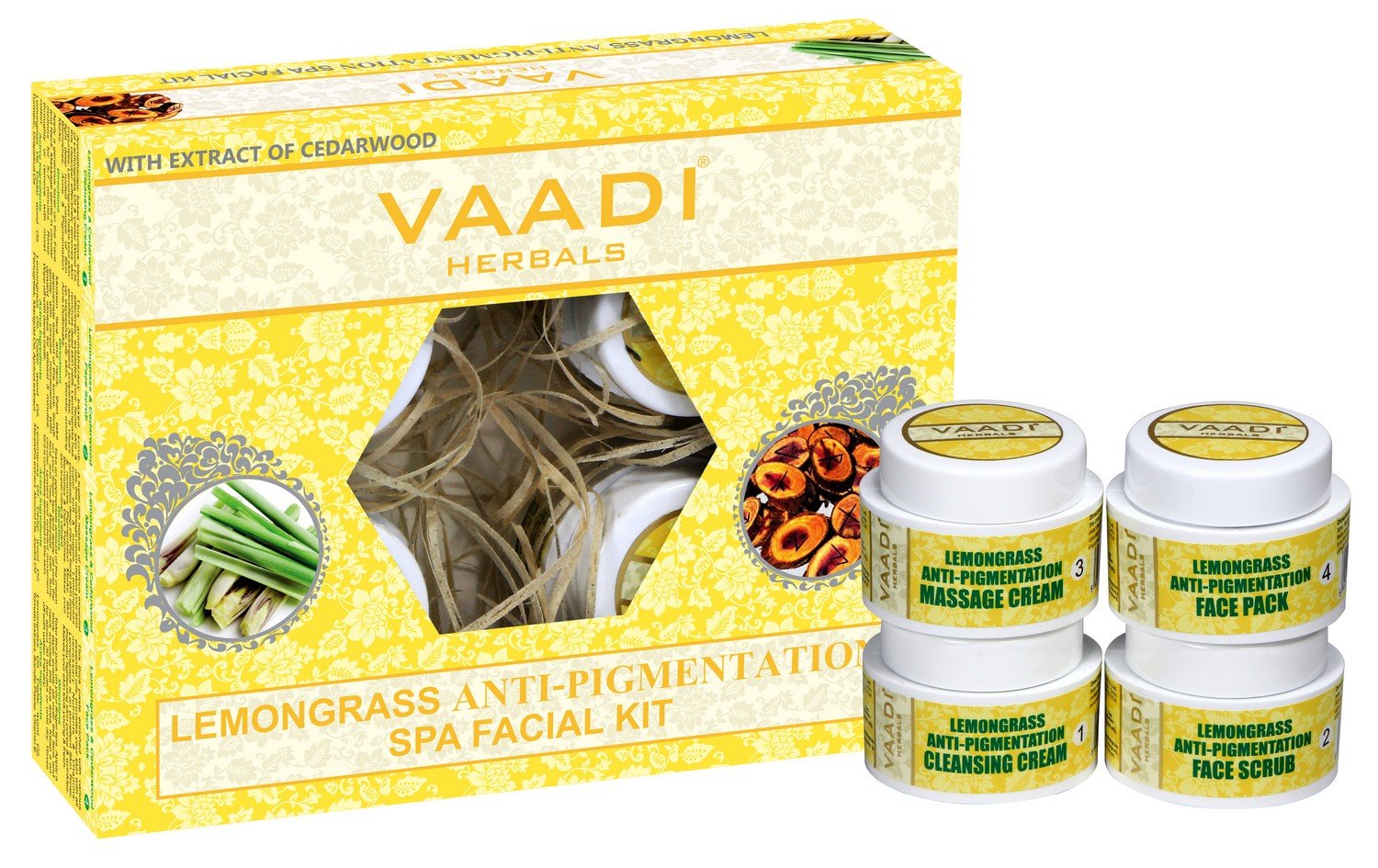 Vaadi Herbals 4-piece lemongrass facial kit with cedarwood extract