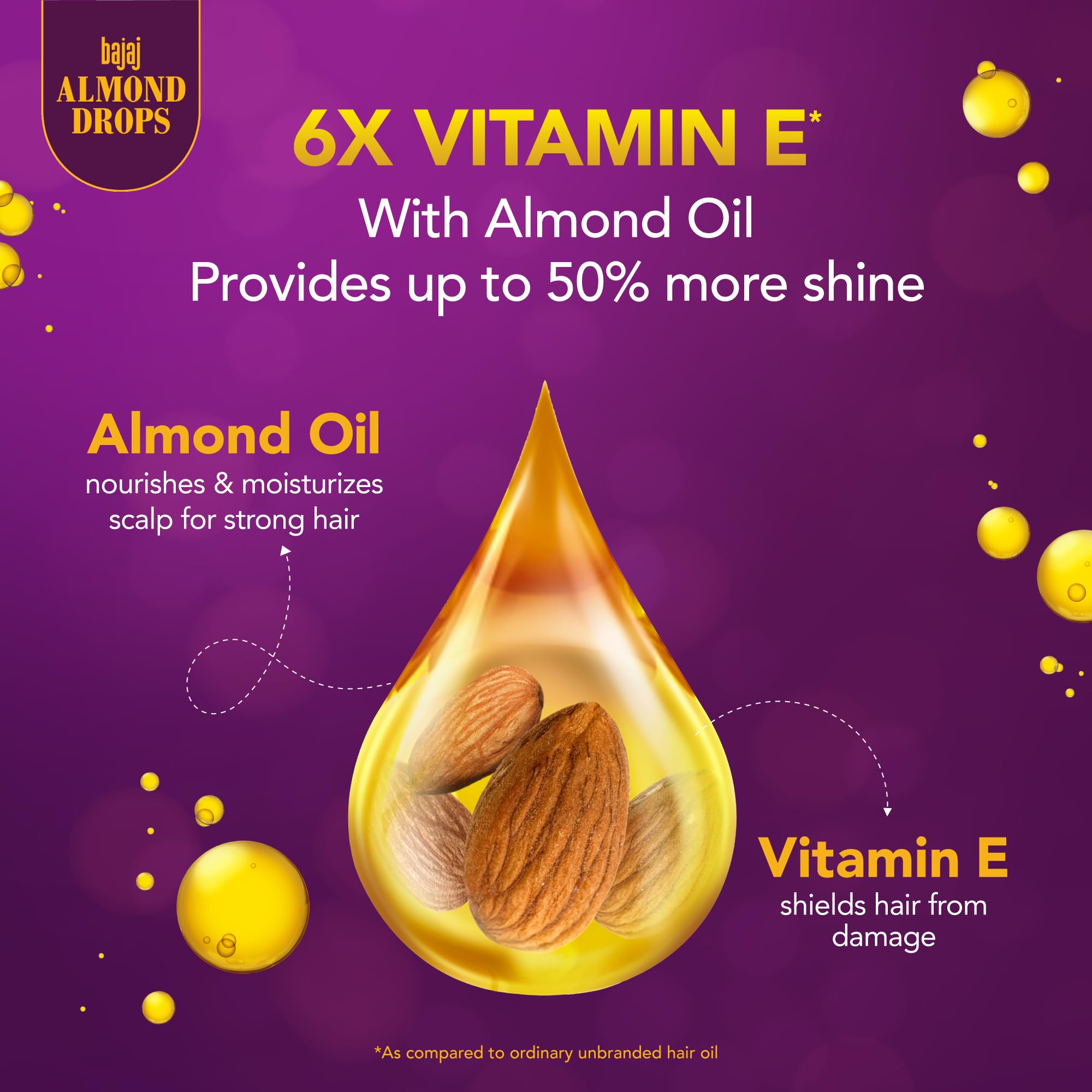 Bajaj Almond Drops Hair Oil, 285ml, Hair Oil, 6X Vitamin E, Almond Oil, Light and Non-Sticky, Hair Fall Control – view 4
