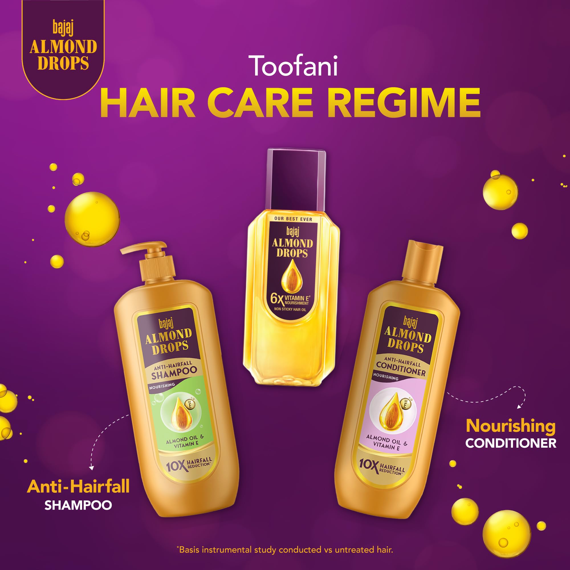 Bajaj Almond Drops Hair Oil, 285ml, Hair Oil, 6X Vitamin E, Almond Oil, Light and Non-Sticky, Hair Fall Control – view 6