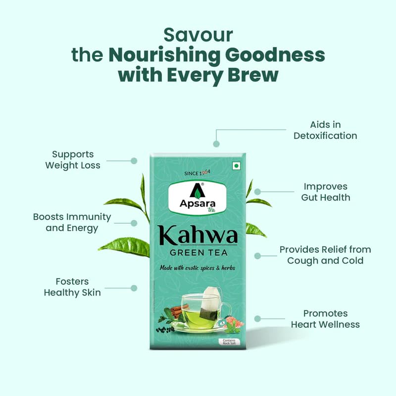 APSARA Detoxifying Kahwa Green Tea - 36 Tea Bags, Spiced Kashmiri Desi Kahwa Green Tea, Immunity Booster, Blended with Rock Salt, Tulsi, Cardamom, Cinnamon, Black Pepper, Ashwagandha Tea – view 3