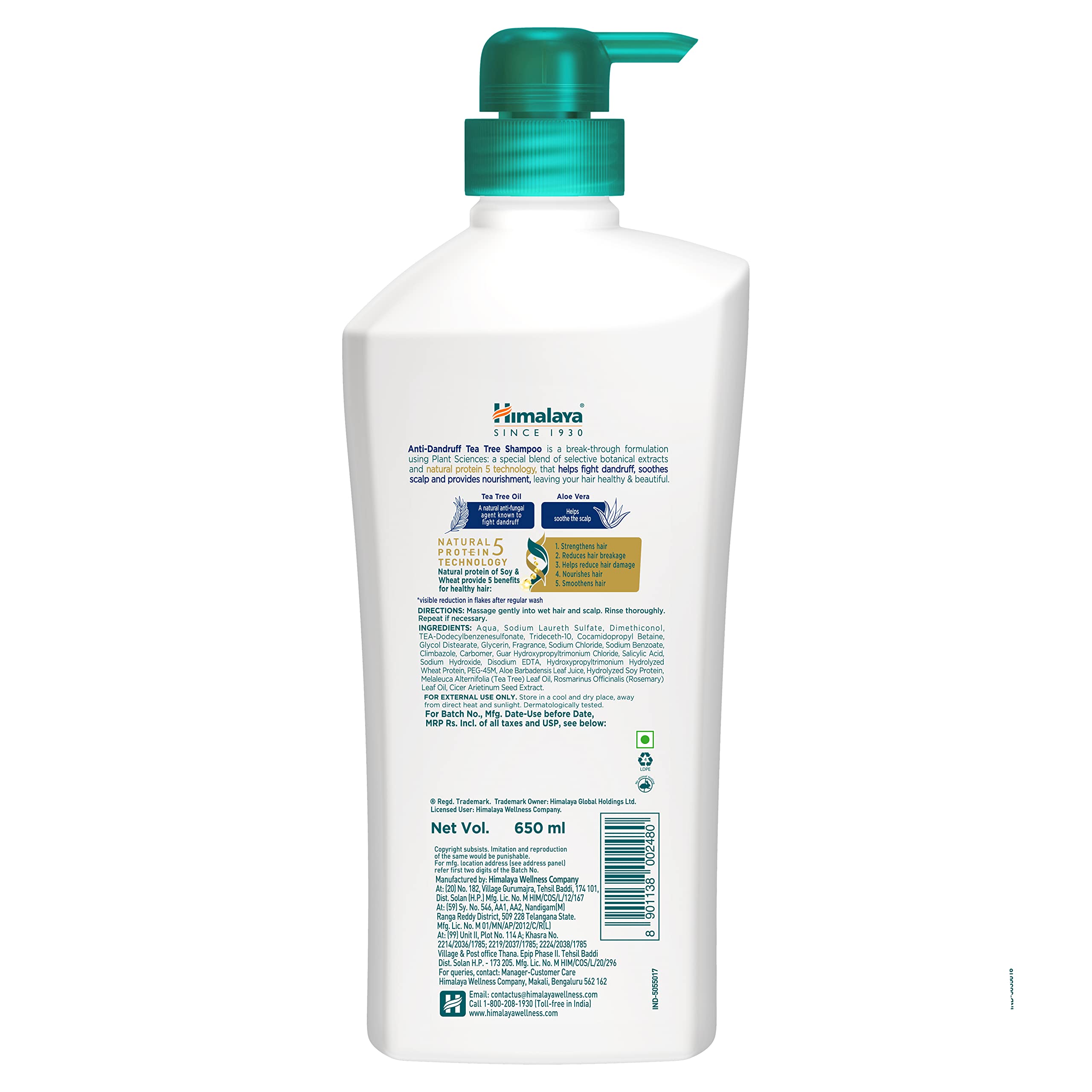 Himalaya Anti-Dandruff Tea Tree Shampoo, Removes up to 100% Dandruff, Soothes Scalp & Nourishes Hair, with Tea Tree oil and Aloe Vera, for men and women, 650ml – view 9