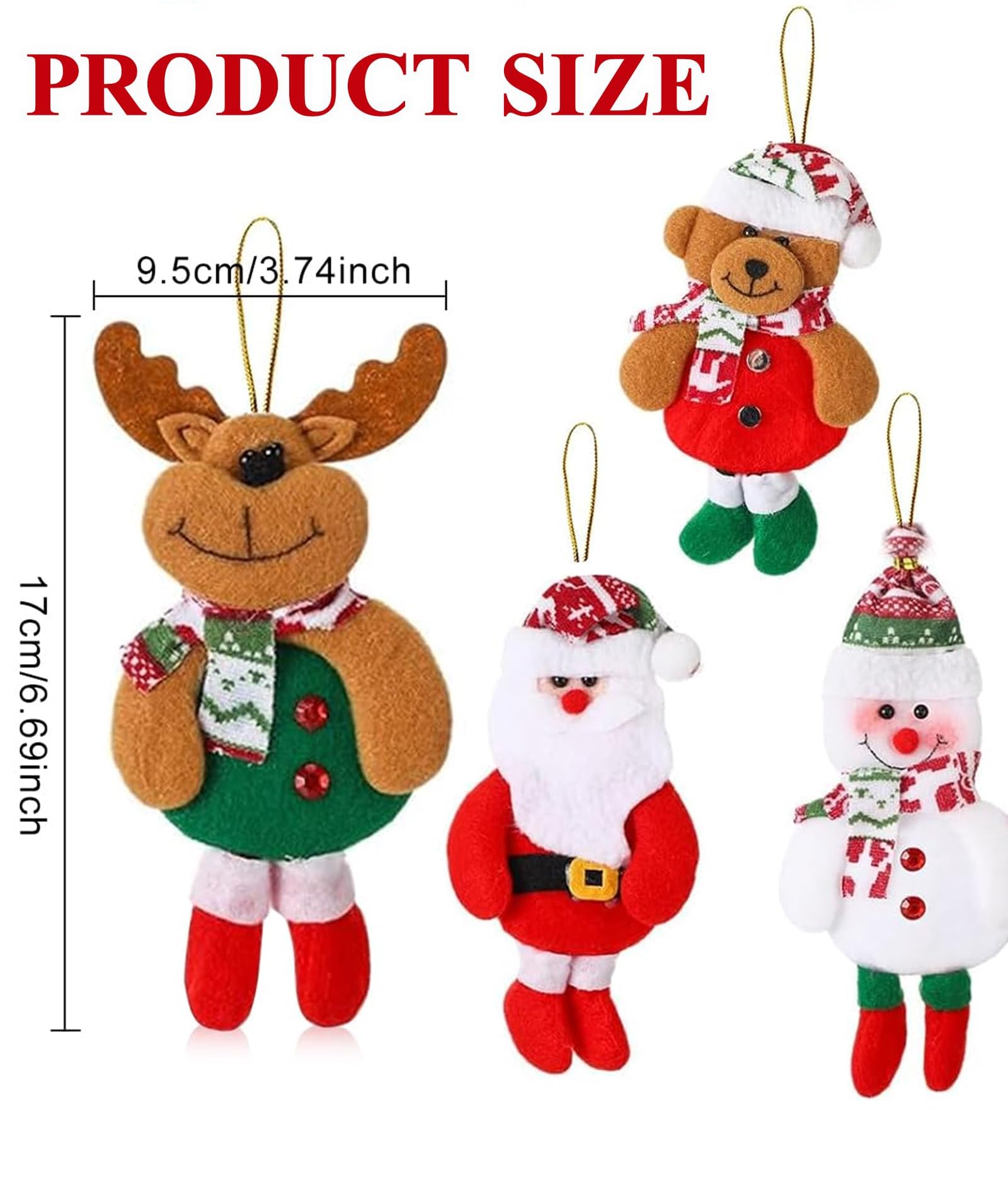 HOM 4 Pcs Christmas Tree Decoration Items - Christmas Decor with Santa Claus Ornaments for Xmas Tree, Door, Window (Red, 4PCS) – view 2