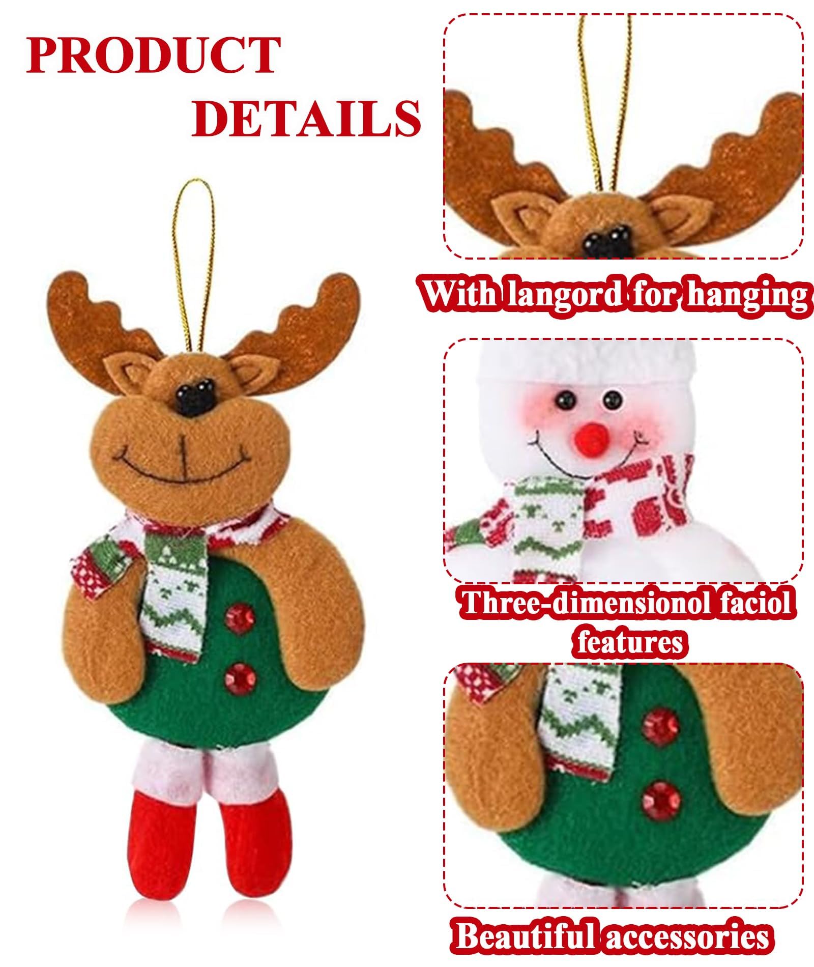 HOM 4 Pcs Christmas Tree Decoration Items - Christmas Decor with Santa Claus Ornaments for Xmas Tree, Door, Window (Red, 4PCS) – view 4