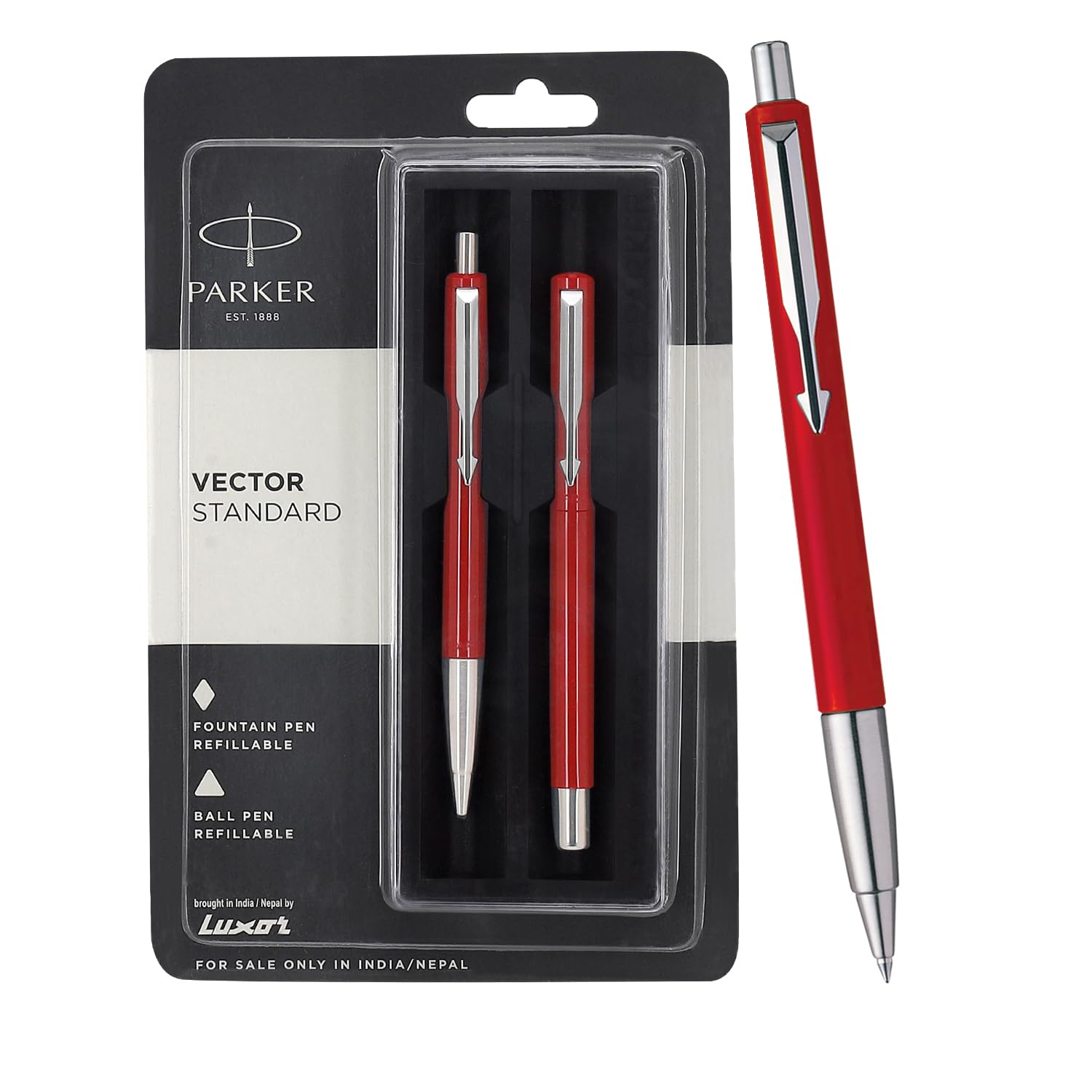 Red Parker Vector pen set with refillable writing pens