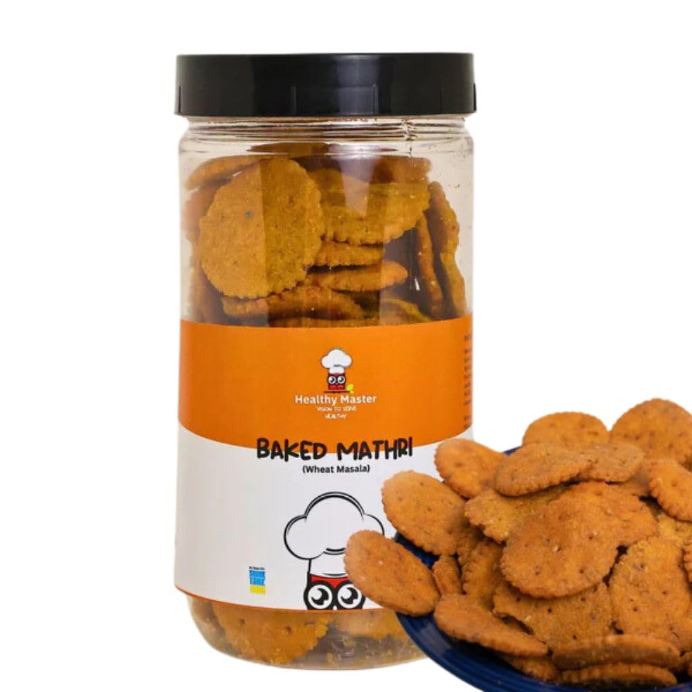 Jar of Healthy Master crispy baked wheat masala mathri 250g
