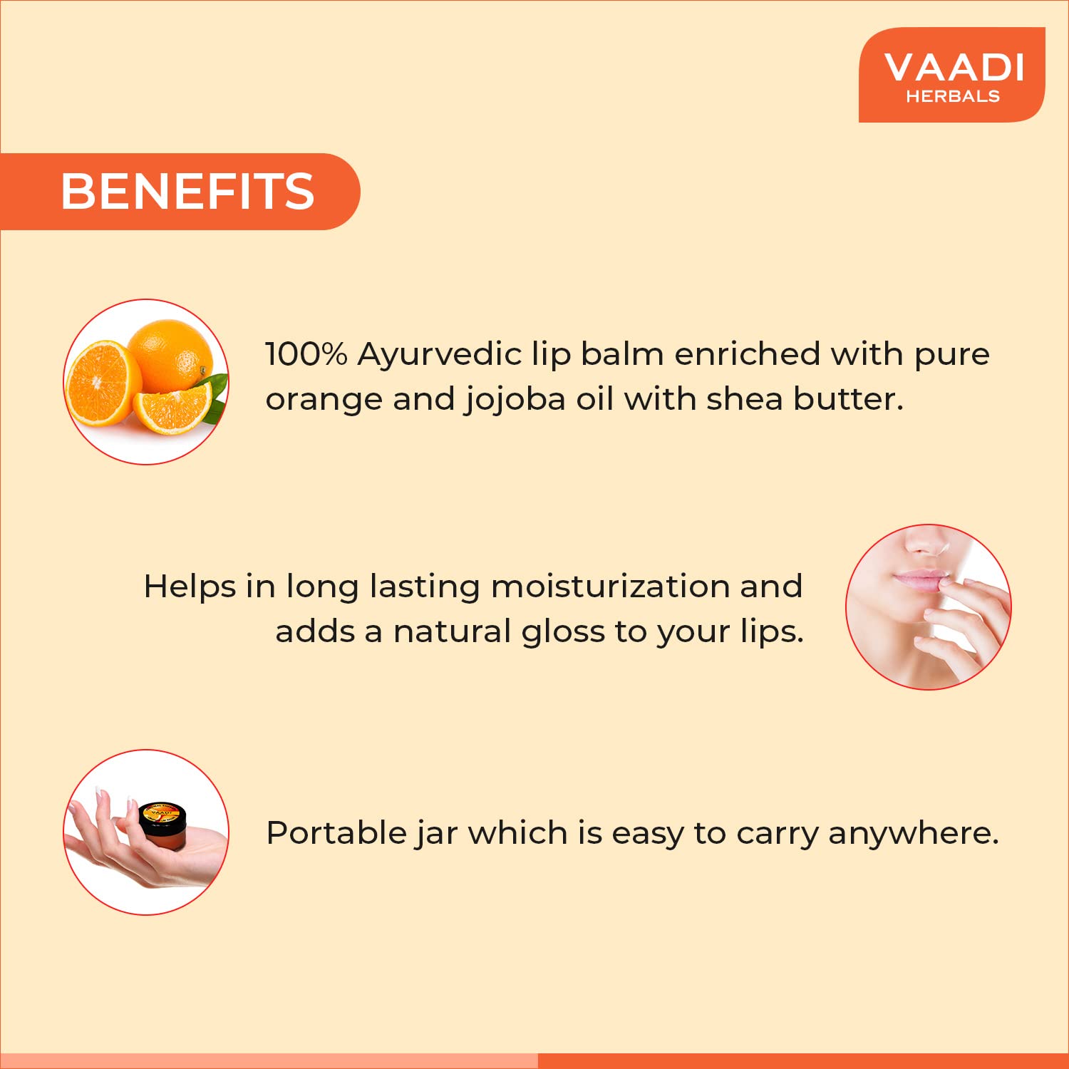 Vaadi Herbals Lip Balm, Orange and Shea Butter, 10g – view 3