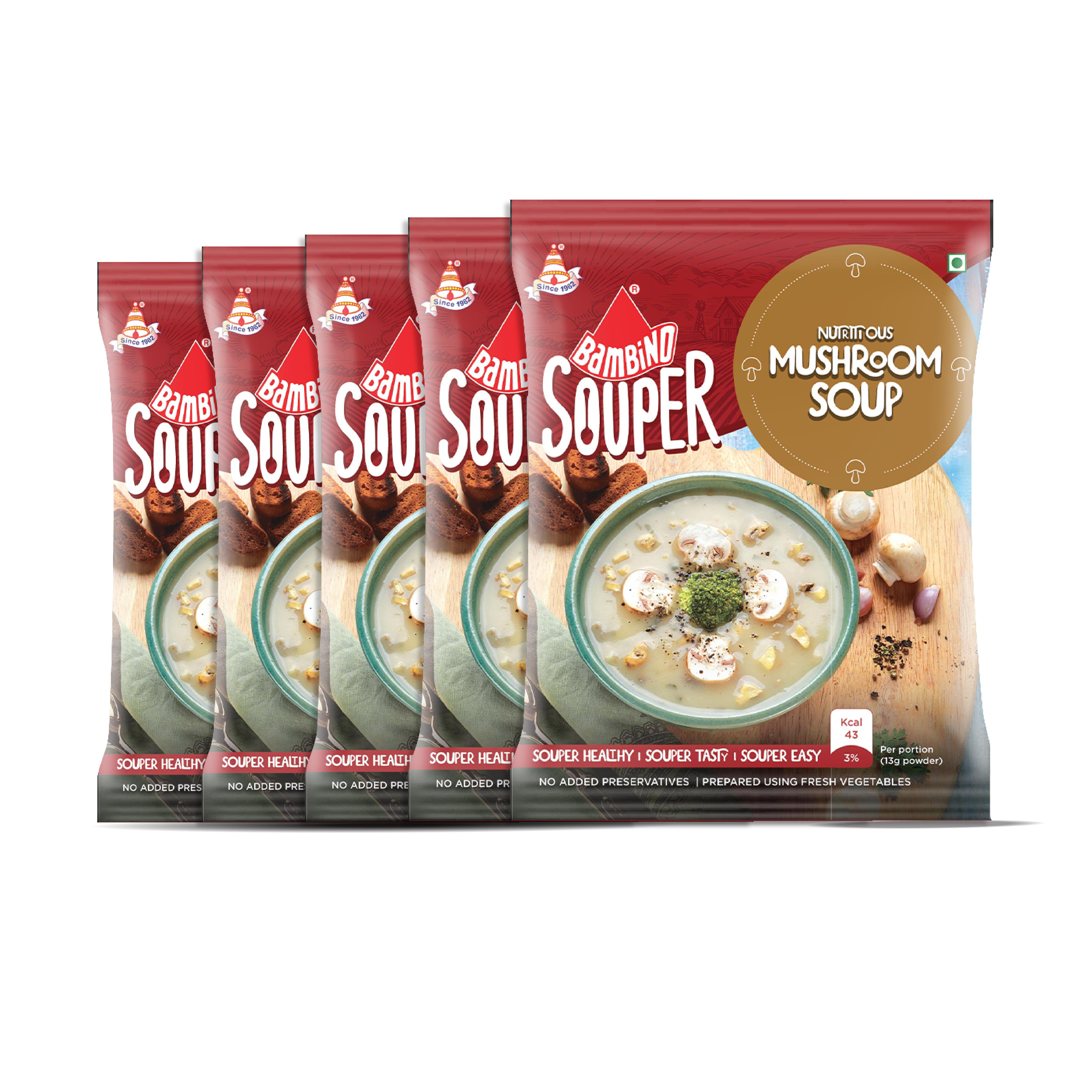 Bambino vegetarian mushroom soup powder pouches pack of five