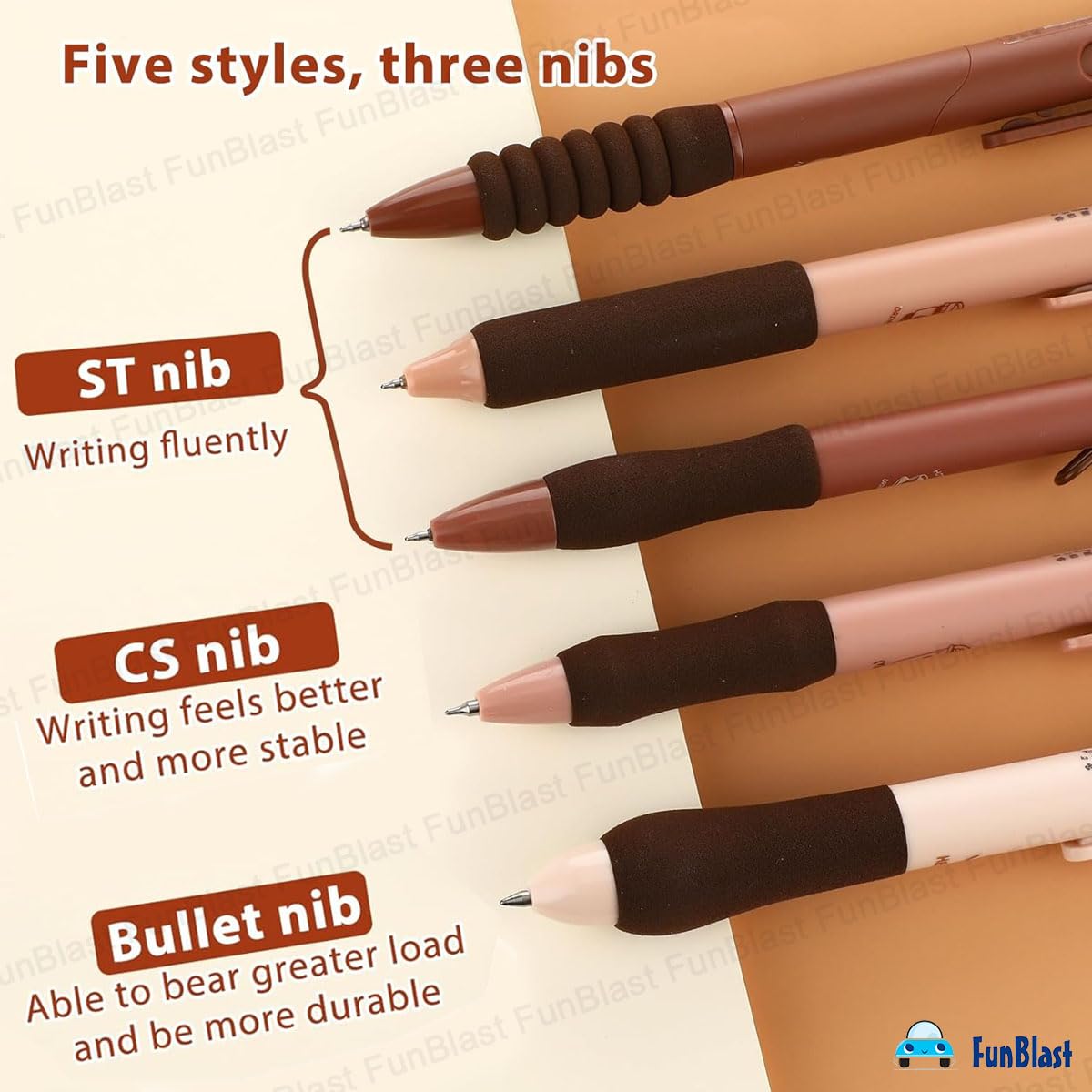 FunBlast Gel Pens for Writing, 5 Pcs Gel Pen with Comfortable and soft Grip for Smooth Writing, Kawaii Pens, Stationery for School & Office, Birthday Return Gift, Blue Ink – view 4
