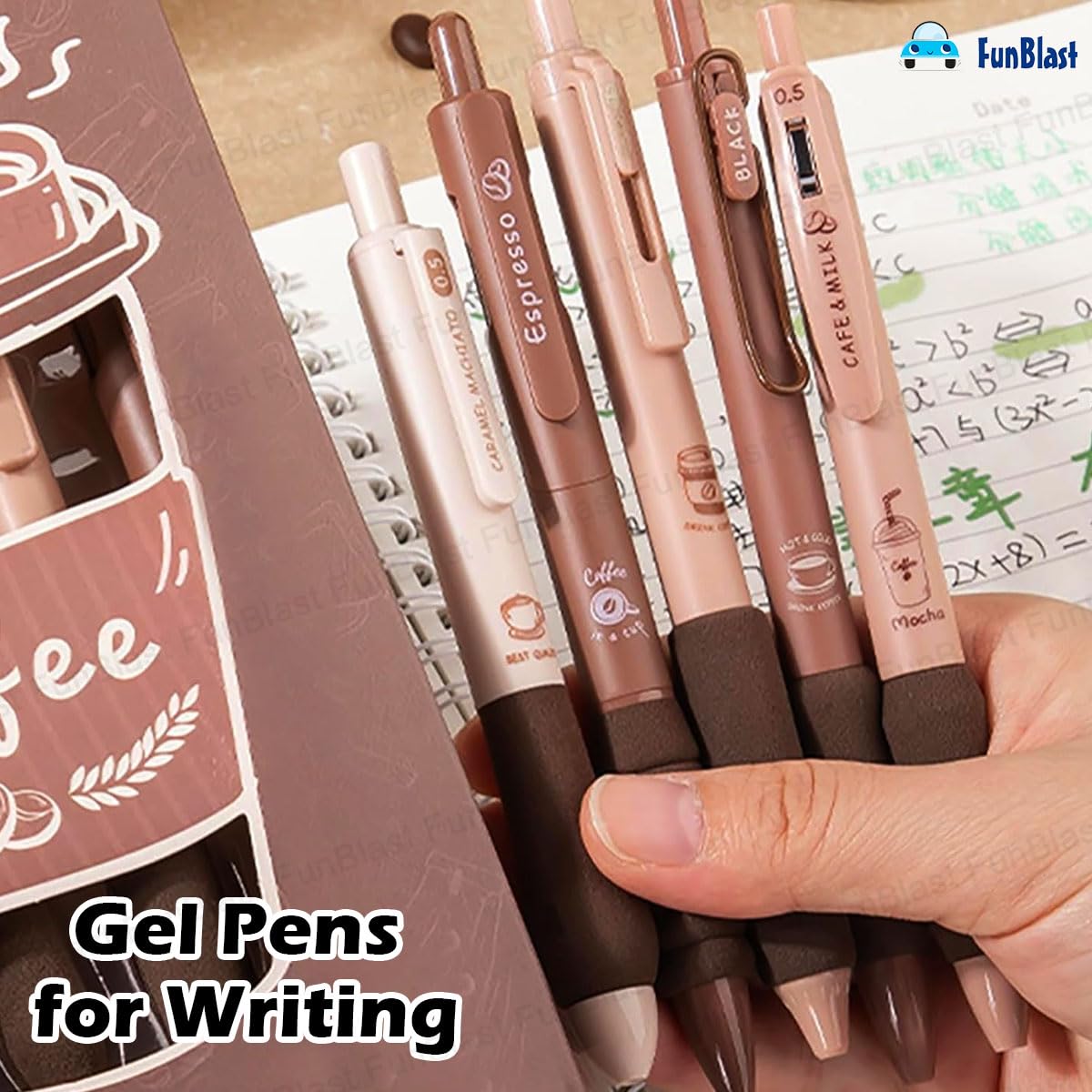 FunBlast Gel Pens for Writing, 5 Pcs Gel Pen with Comfortable and soft Grip for Smooth Writing, Kawaii Pens, Stationery for School & Office, Birthday Return Gift, Blue Ink – view 6