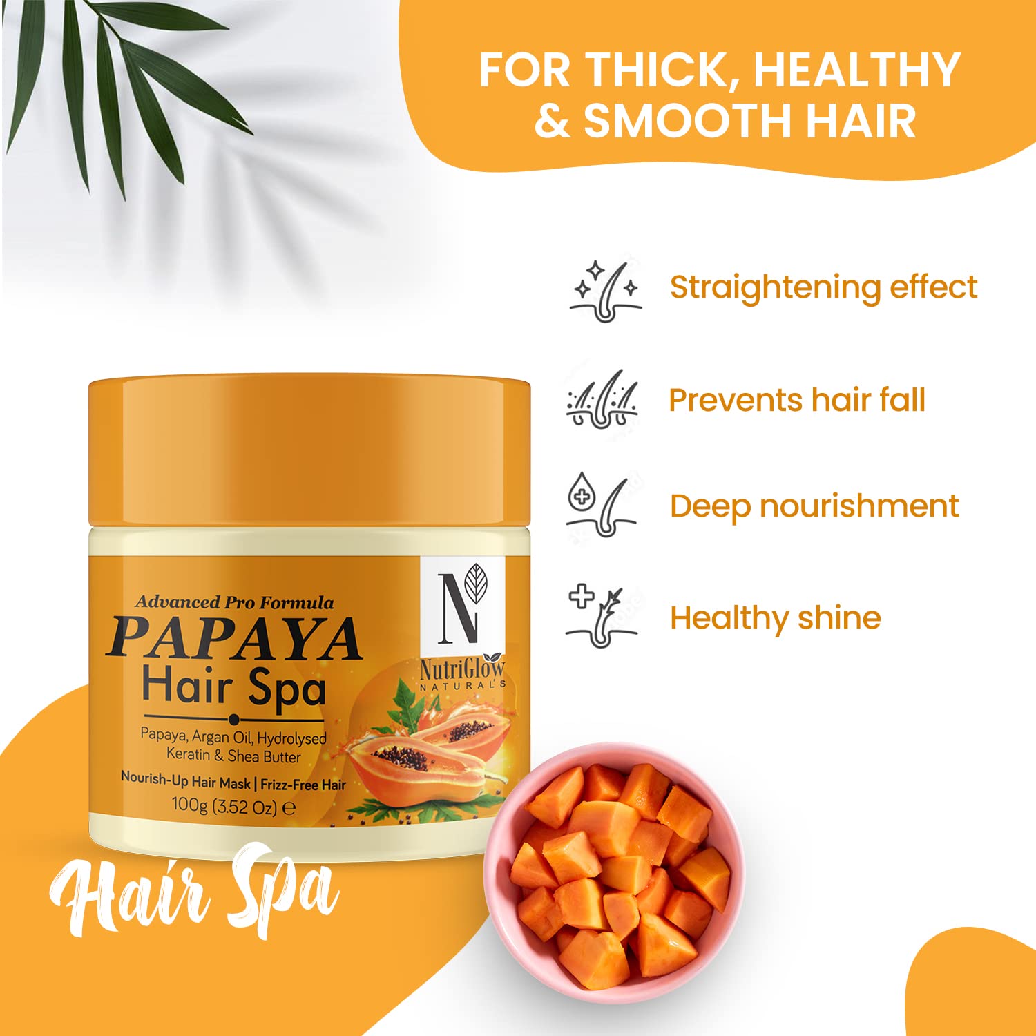 NutriGlow NATURAL'S Advanced Pro Formula Papaya Spa with Argan Oil for Shiny & Bouncy Hair (100 g) – view 3