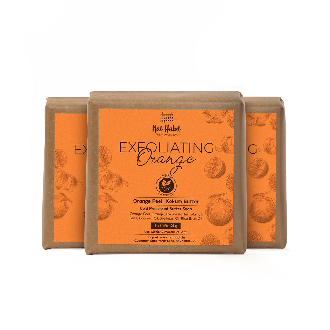 Nat Habit orange bath soap bars in a three-pack box