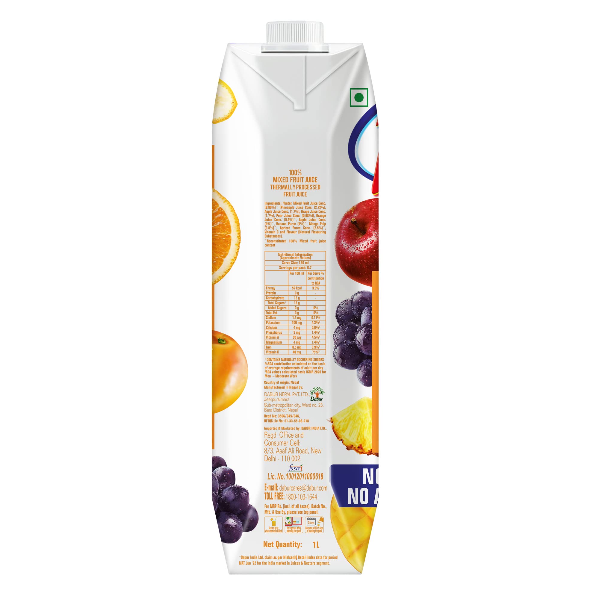 DABUR Real Activ 100% Mixed Fruit Juice - 1L – view 6