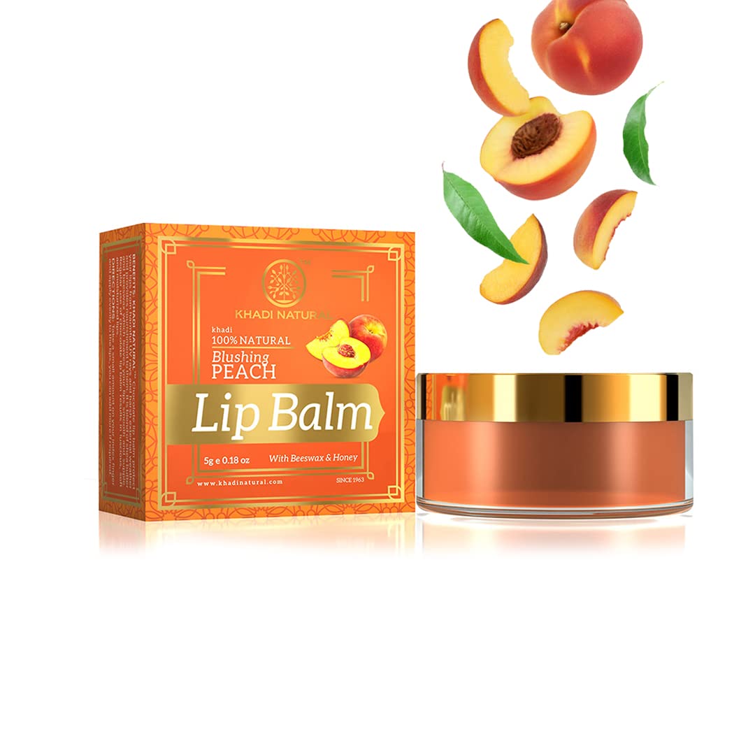 Open jar of Khadi Natural peach lip balm, 5g