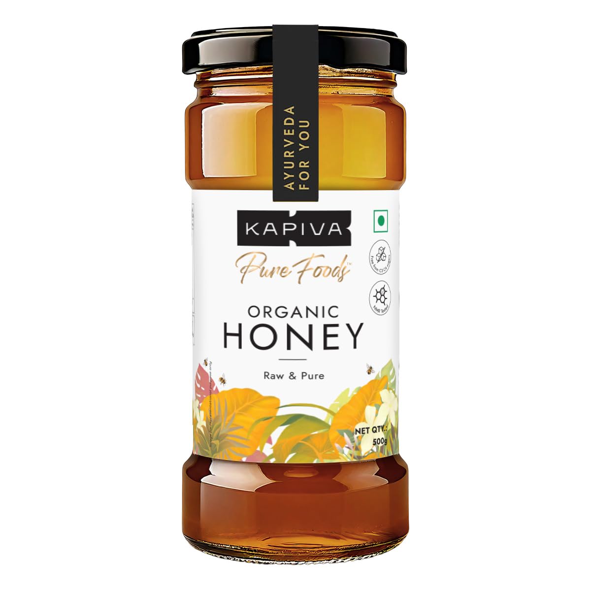 Front view of Kapiva Organic Honey 500g jar