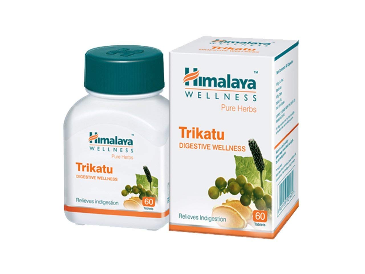 Bottle of Himalaya Trikatu digestive wellness tablets, 60 count