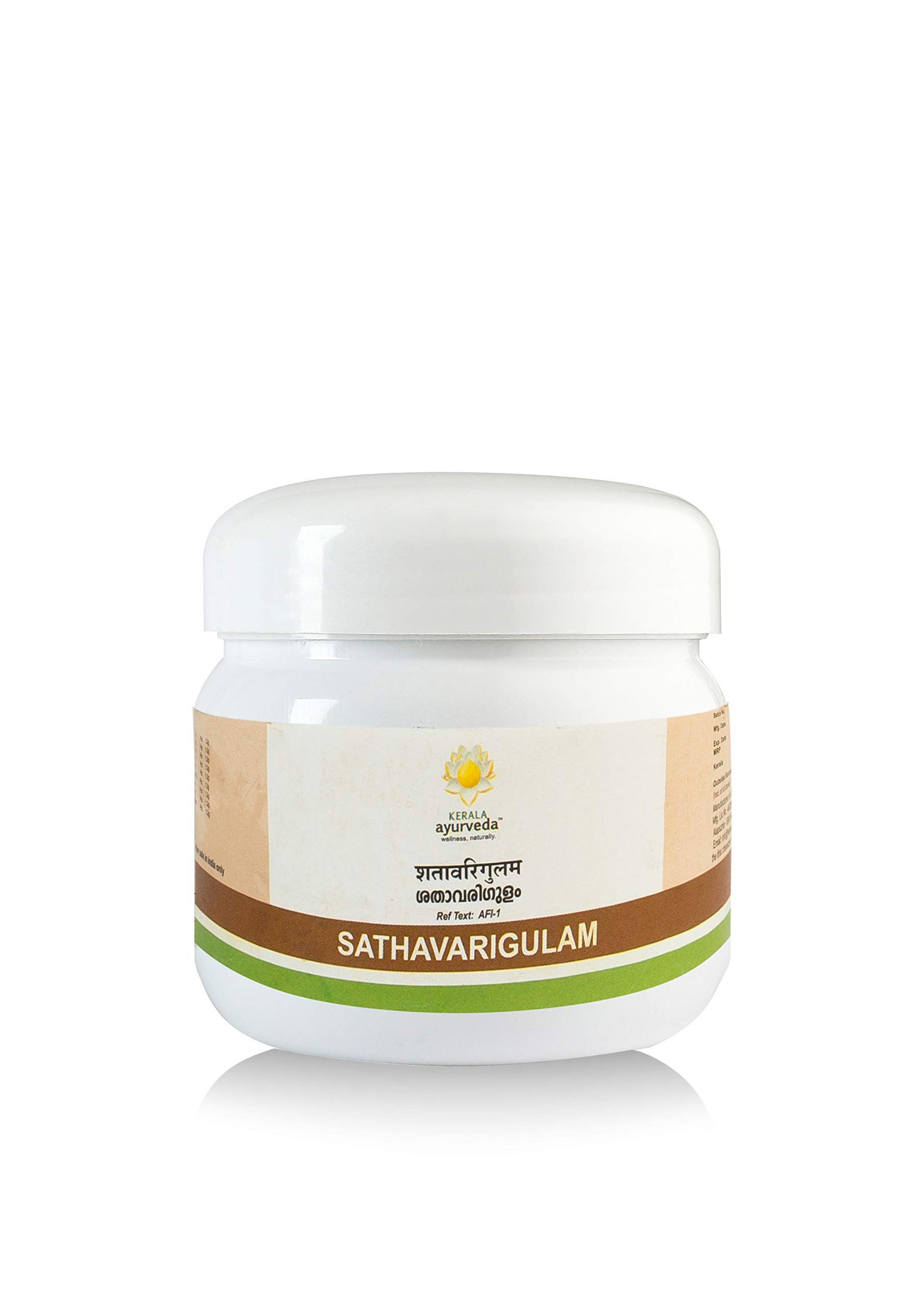 Front view of Kerala Ayurveda Sathavarigulam 250 gm jar