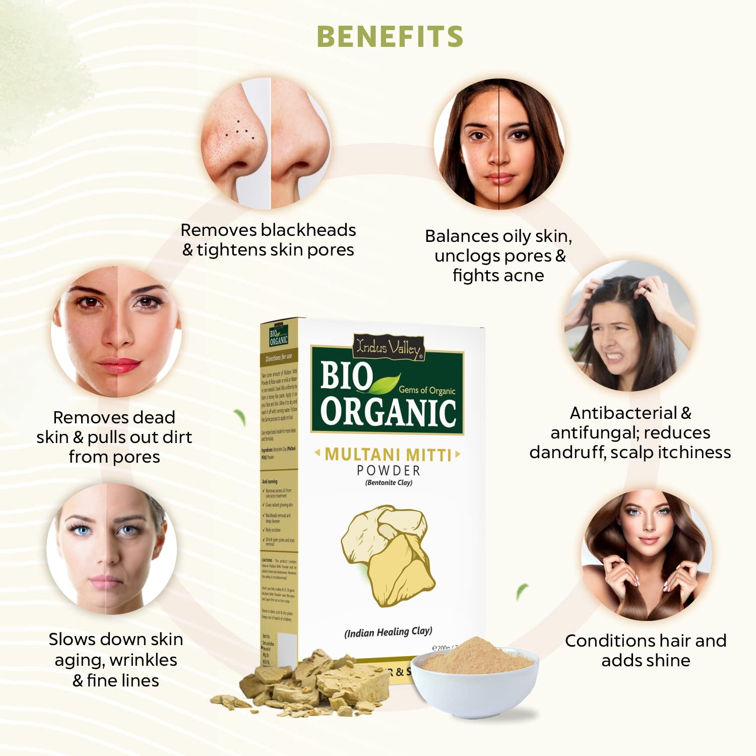 INDUS VALLEY Bio Organic Natural Multani Mitti Powder For Face Pack, Hair Pack, Pure Fuller's Earth For Soft and Glowing Skin, Bentonite Clay - 200g – view 3