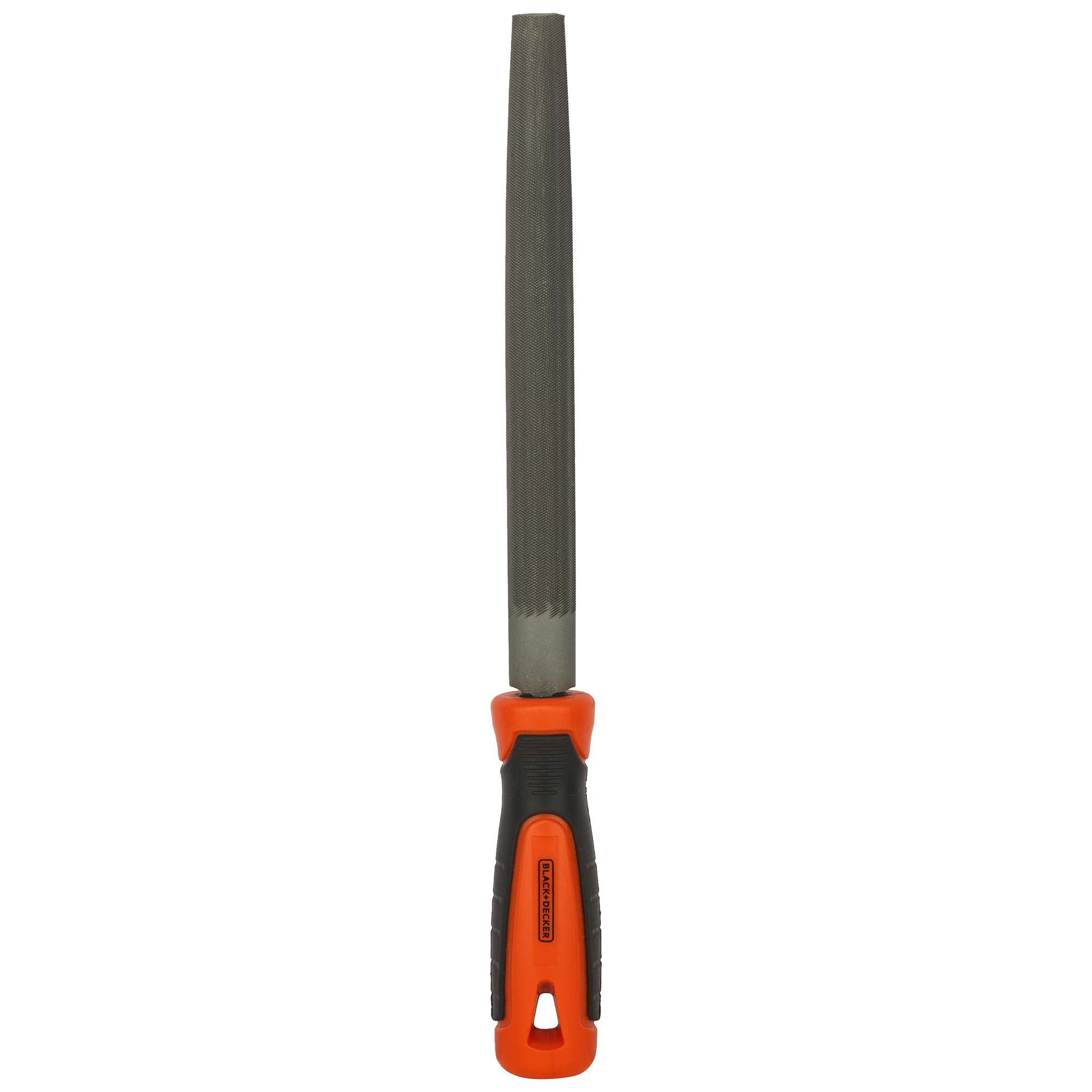 Steel 200mm half round file with BLACK+DECKER orange grip handle