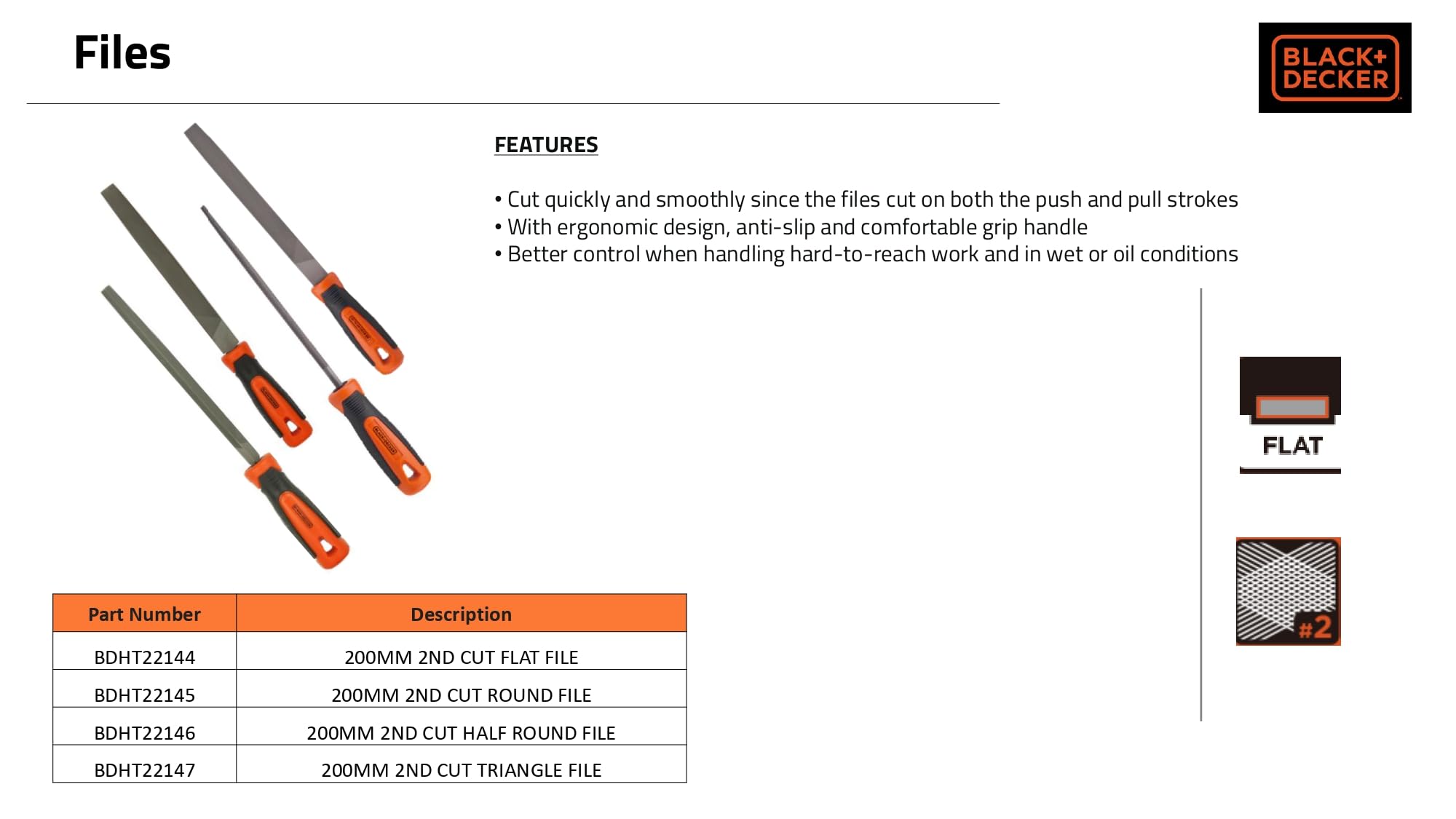 BLACK+DECKER BDHT22146 Steel 200mm 2nd Cut Half Round File (Orange) – view 5