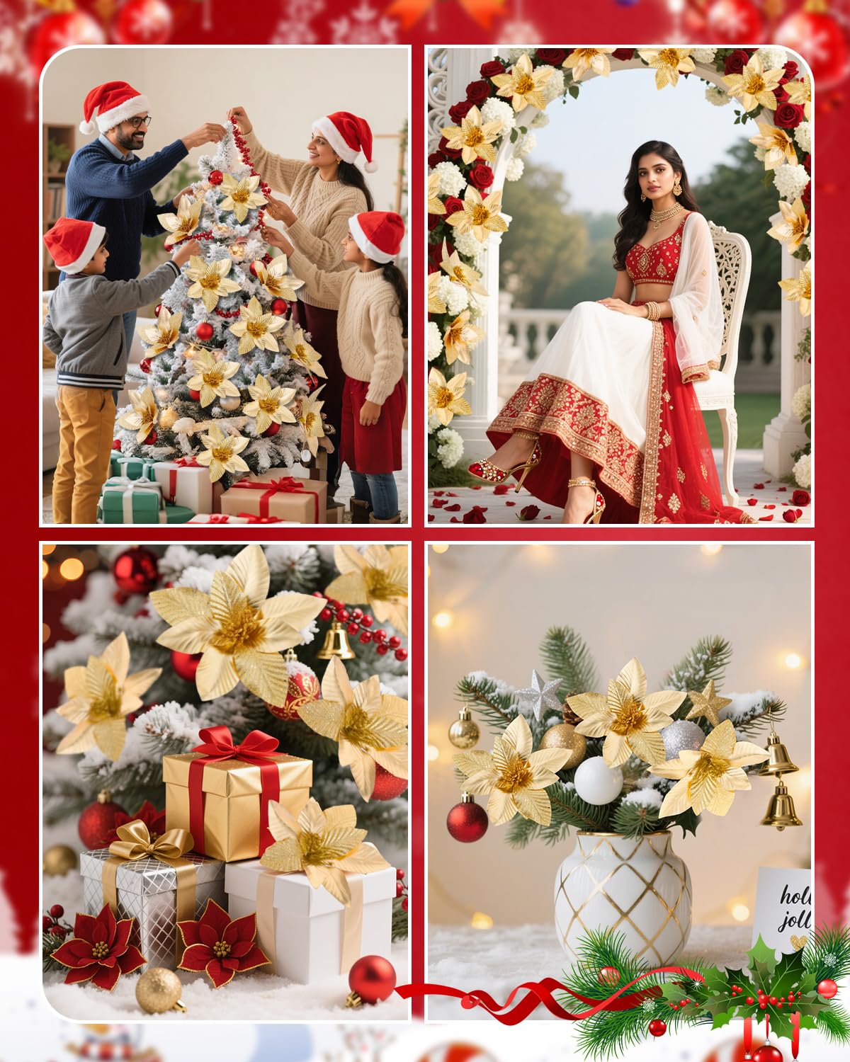 BAOTUJIA 12Pcs Red Christmas Poinsettias Flowers Decoration Artificial Flowers for Christmas Tree Ornaments Suitable for Home Christmas Decorations Xmas Tree Decorations Items Wreath Making – view 8