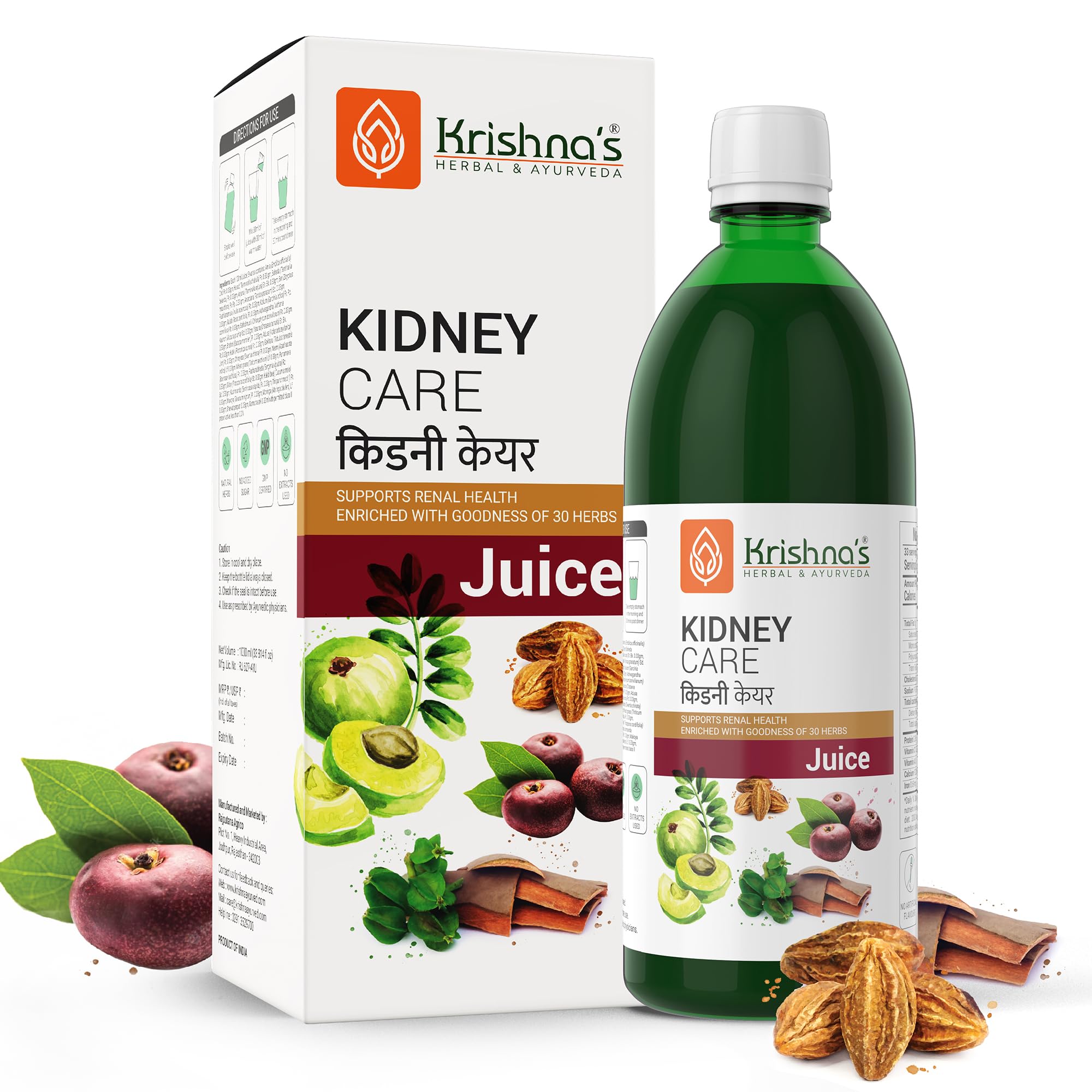 Bottle of Krishna's Kidney Care Juice with amla and 29 herbs