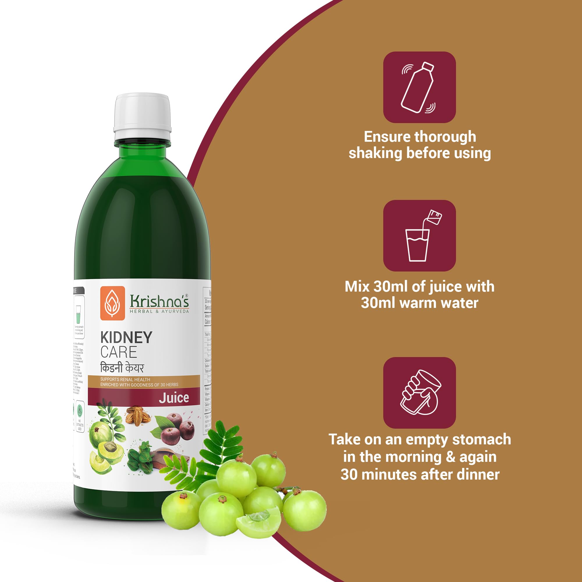 Krishna's Kidney Care Juice Enriched with Amla & 29 other herbs, No Artificial Colors or Flavors - 1000 ml (Pack of 1) – view 6