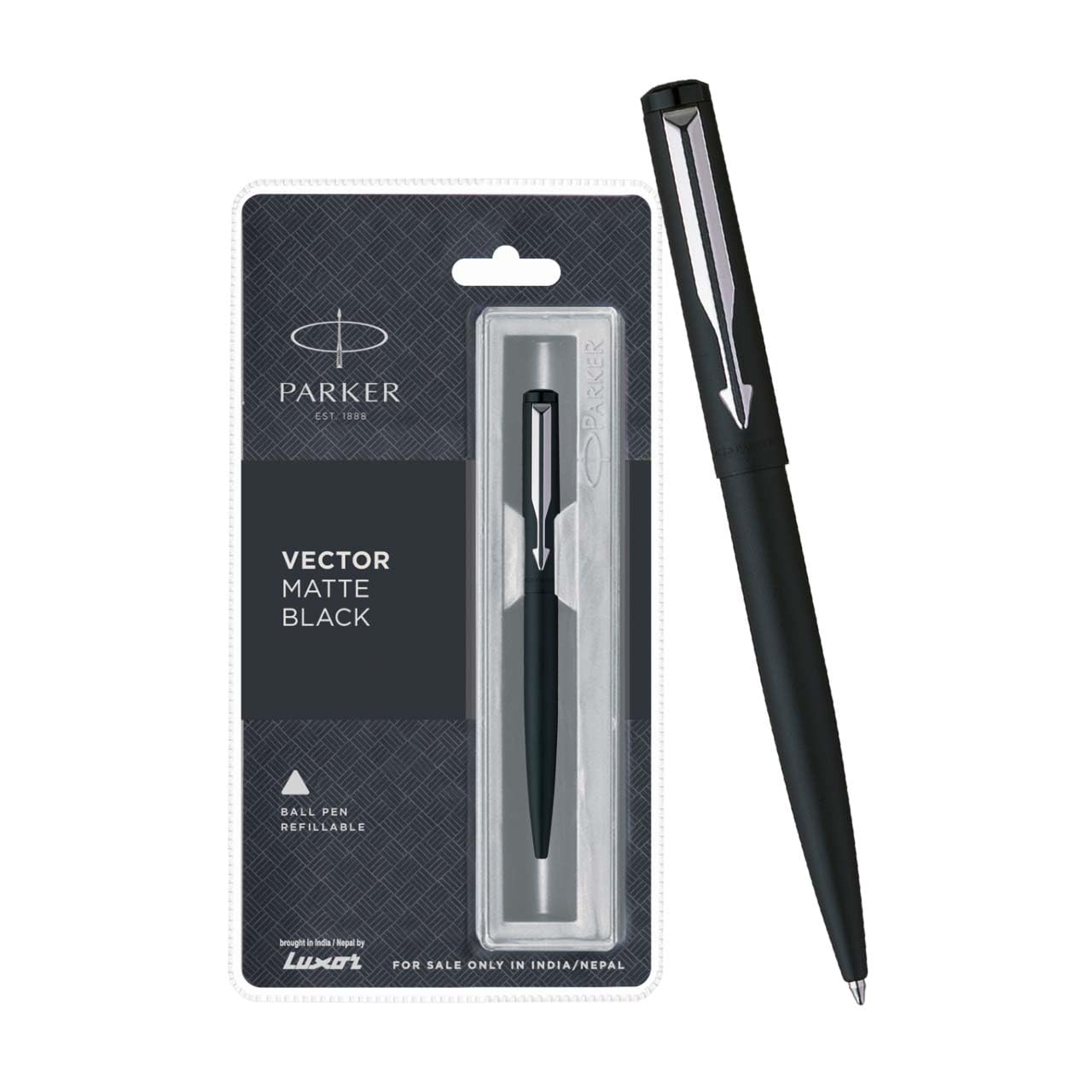 Refillable matte black Parker ball pen for everyday writing