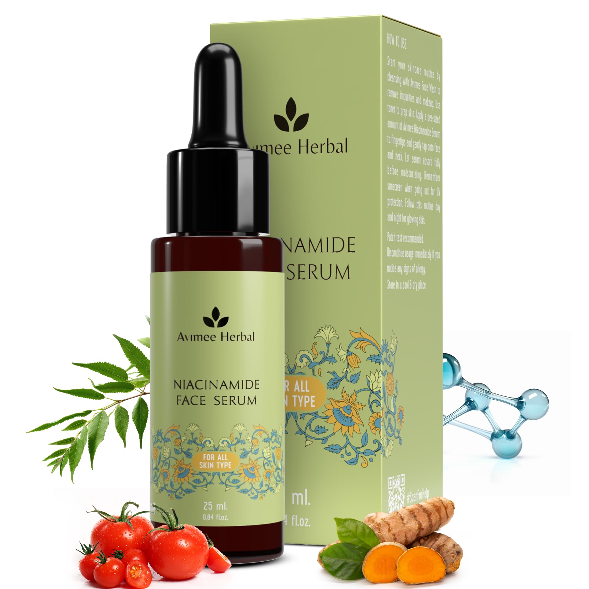 Avimee Herbal 10% Niacinamide Face Serum with Hyaluronic Acid | For Acne Marks, Blemishes & Oil Balancing with Zinc | Skin Clarifying Anti Acne Serum for Oily & Acne Prone Skin | 25 ml