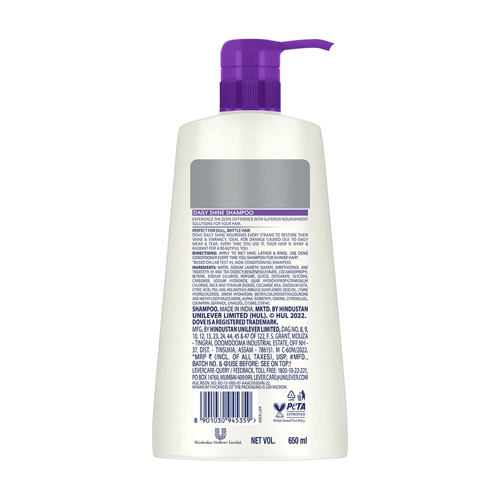 Dove Daily Shine, Shampoo, 650ml, for Damaged or Frizzy Hair, Makes Hair Soft, Shiny And Smooth, Mild Daily Shampoo, for Men & Women – view 2