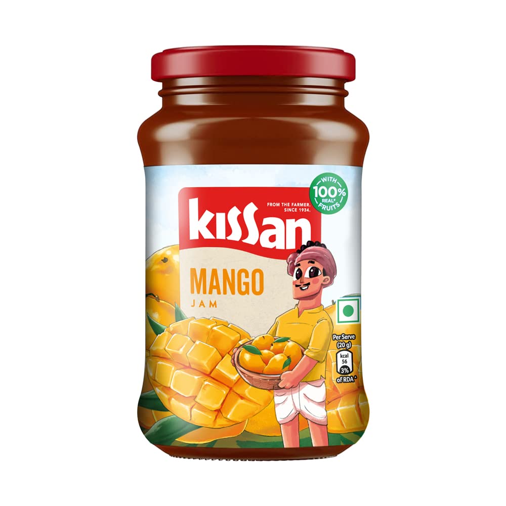 Sealed Kissan mango jam glass jar for breakfast spread