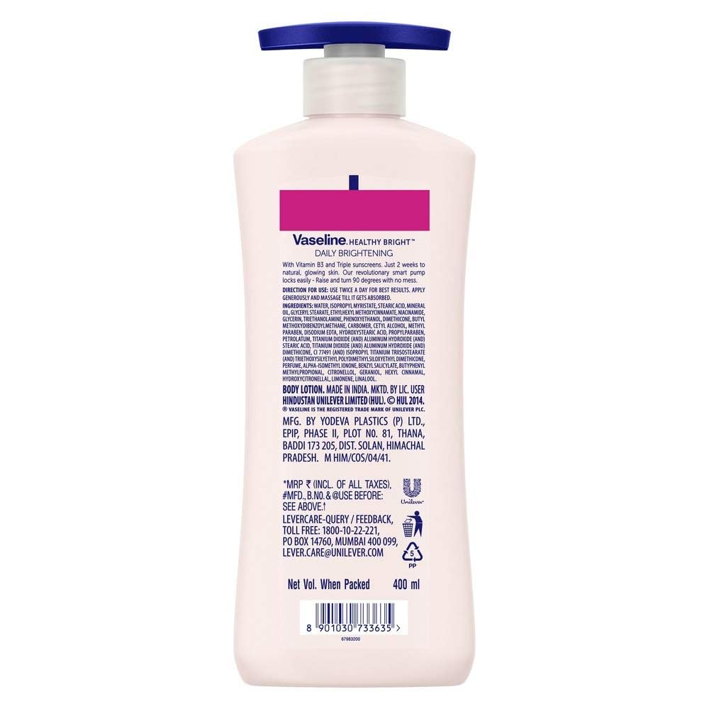 Vaseline Healthy Bright Body Lotion 400ml, Daily Brightening Body Moisturizer with Sunscreen for Dry Skin, Lotion for Non-Greasy Glowing Skin – view 2