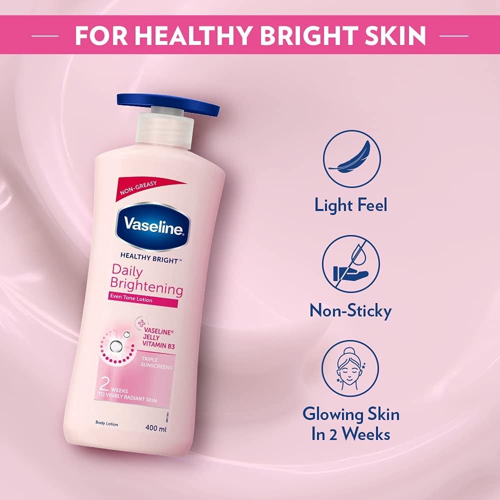 Vaseline Healthy Bright Body Lotion 400ml, Daily Brightening Body Moisturizer with Sunscreen for Dry Skin, Lotion for Non-Greasy Glowing Skin – view 5
