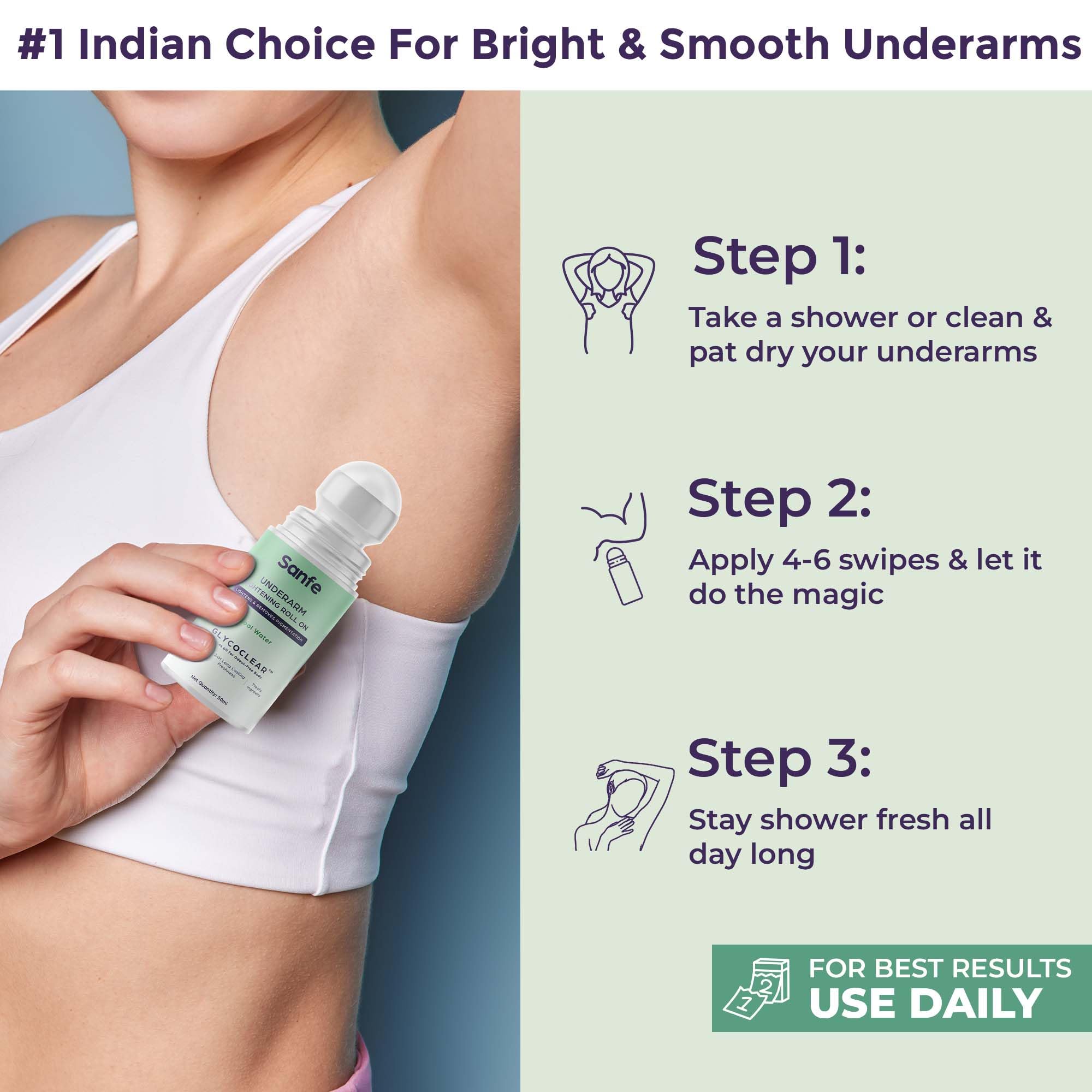 Sanfe Underarm Lightening Roll On with 5% AHA, Glycolic Acid & Salicylic acid for Women – view 5