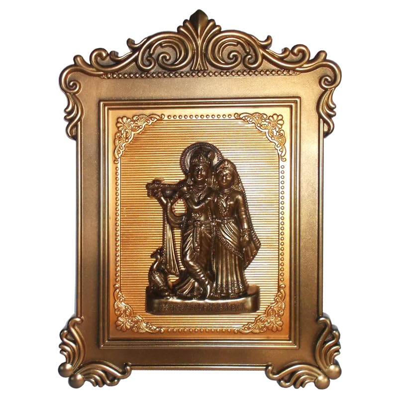 Kotak Sales Radha Krishna God Spiritual Idol Photo Frame Wall Hanging Decorative Interior Plastic Acrylic 3D Design Durable Frame Brings Positive Energy Size 34 X 23 Cm (Copper)