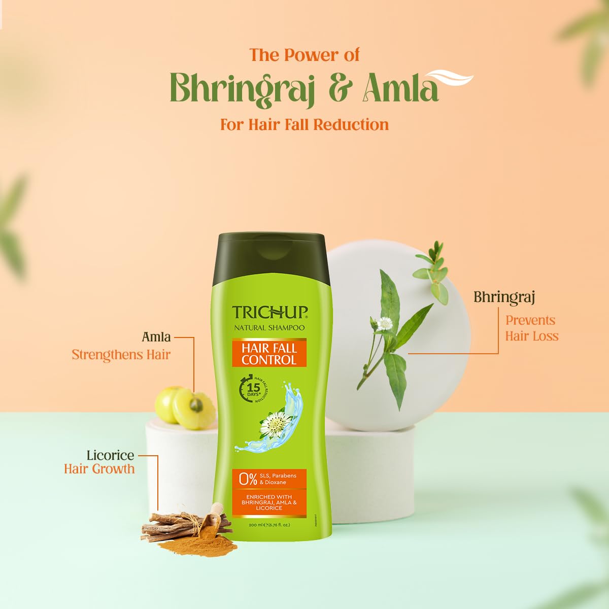 Trichup Hair Fall Control Herbal Shampoo - Enriched Amla, Licorice & Bhringaraj - Help to Reduce Hair Fall & Thinning Hair (200ml) (Pack of 2) – view 2