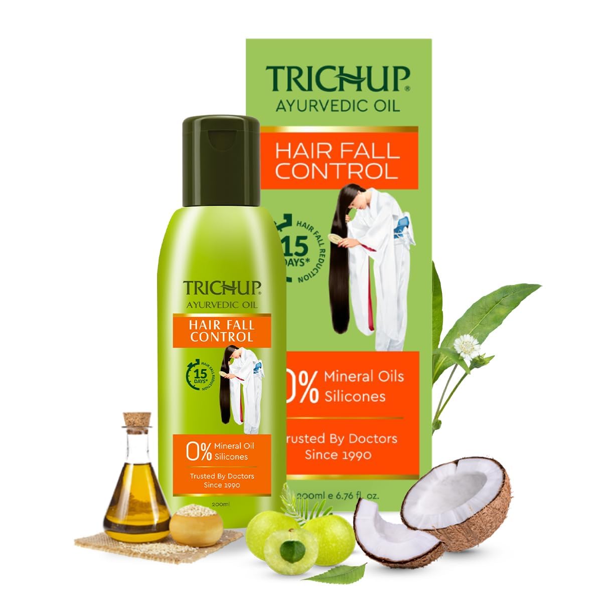 Herbal hair fall control oil pack with two 200 ml bottles