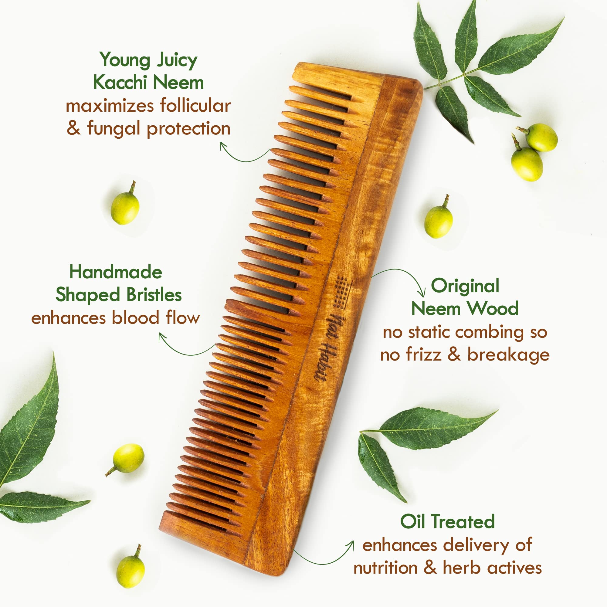 Nat Habit - Back to Natural Secrets Everyday Dual Tooth Wooden Kacchi Neem Comb & Hibiscus Hair NutriMask for Growth, Hairfall Control & Smoothening (Combo Pack of 3) – view 2
