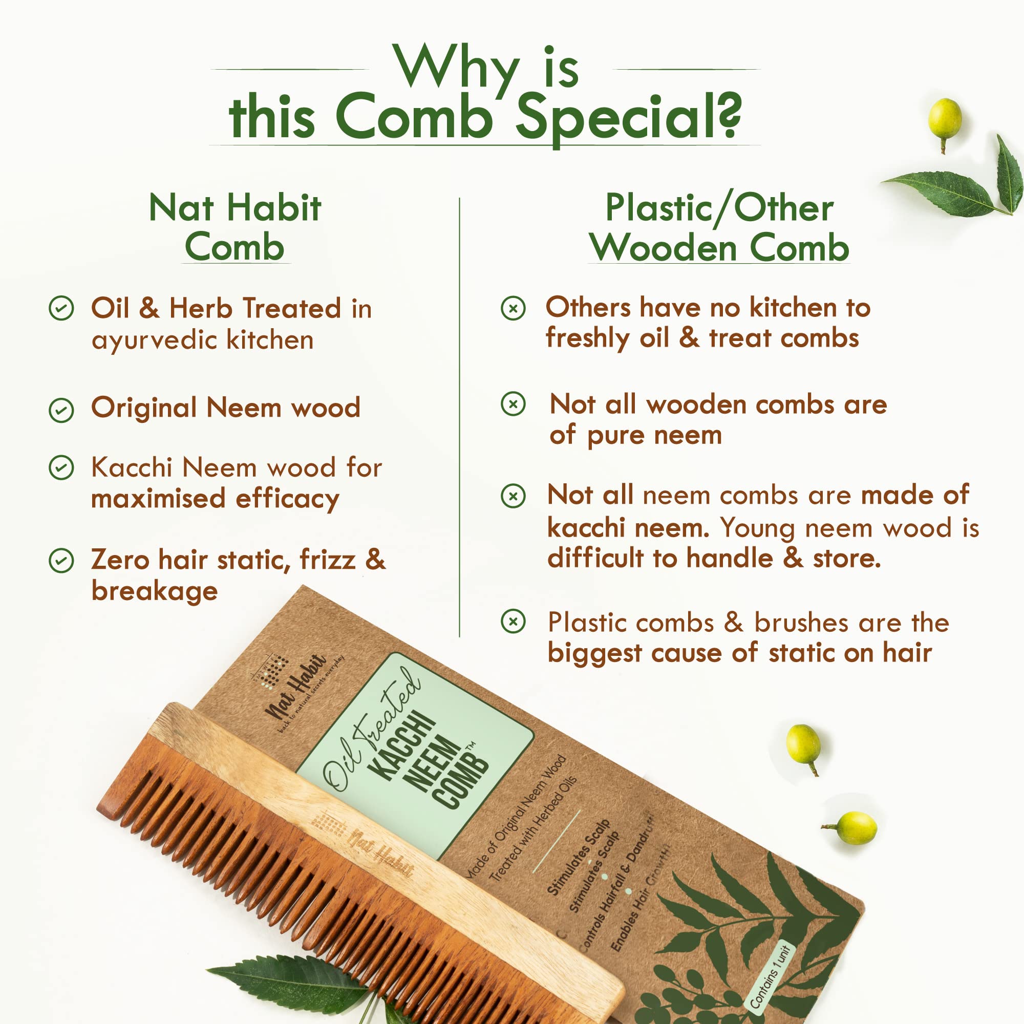 Nat Habit - Back to Natural Secrets Everyday Dual Tooth Wooden Kacchi Neem Comb & Hibiscus Hair NutriMask for Growth, Hairfall Control & Smoothening (Combo Pack of 3) – view 4