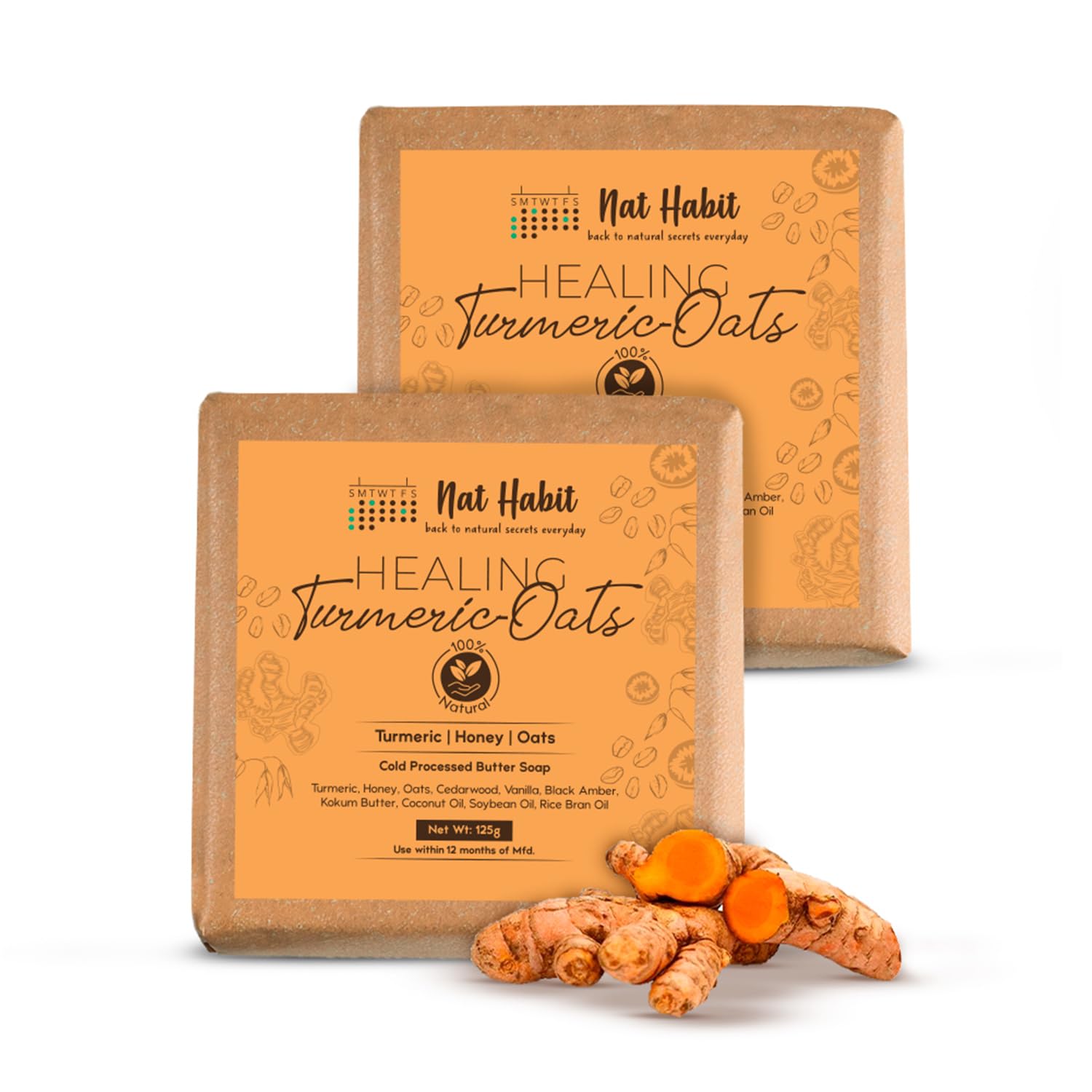 Handmade Nat Habit haldi bath soap bars in yellow box