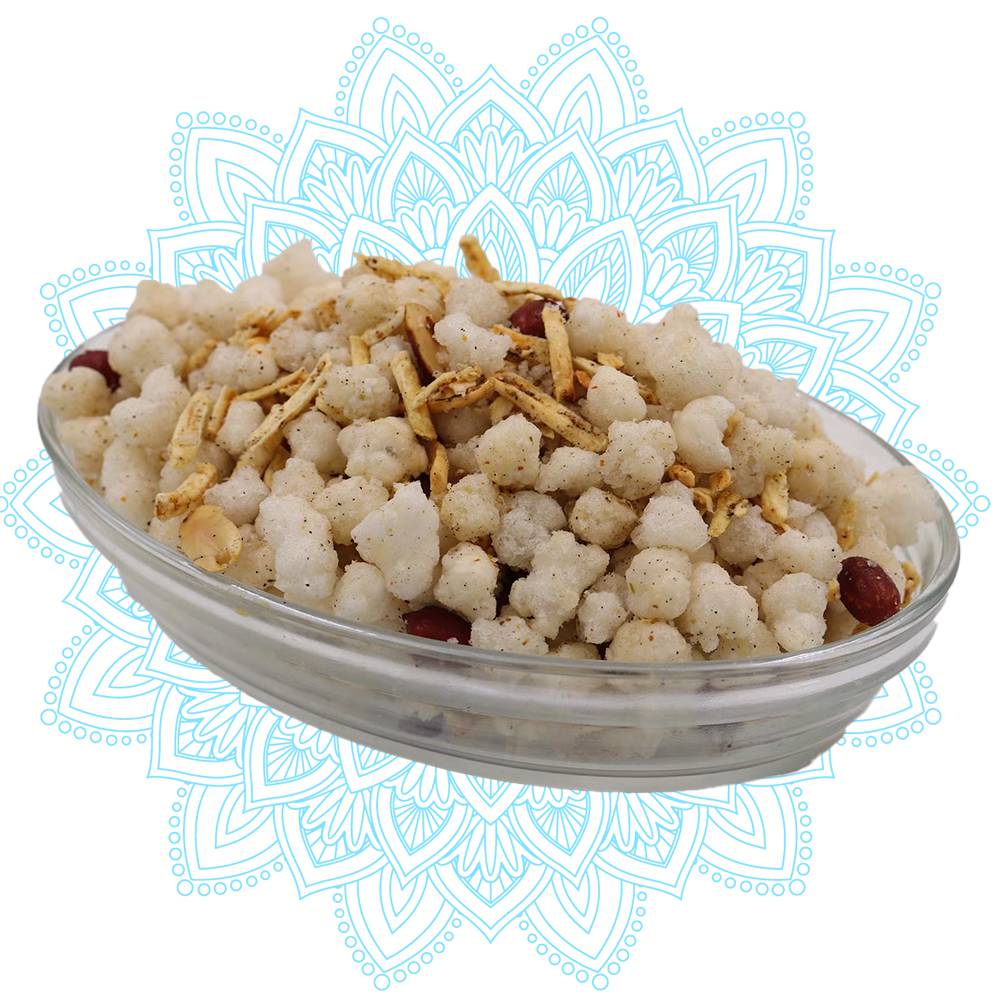 Navaratri Fasting Special Falhari Mixture made from Multiple fasting delights blending together ( potato strips( aloo laccha ) , coconut, peanut, Gondh ( edible gum ) Tasty, Crunchy and divine ( 150 gm ) – view 1