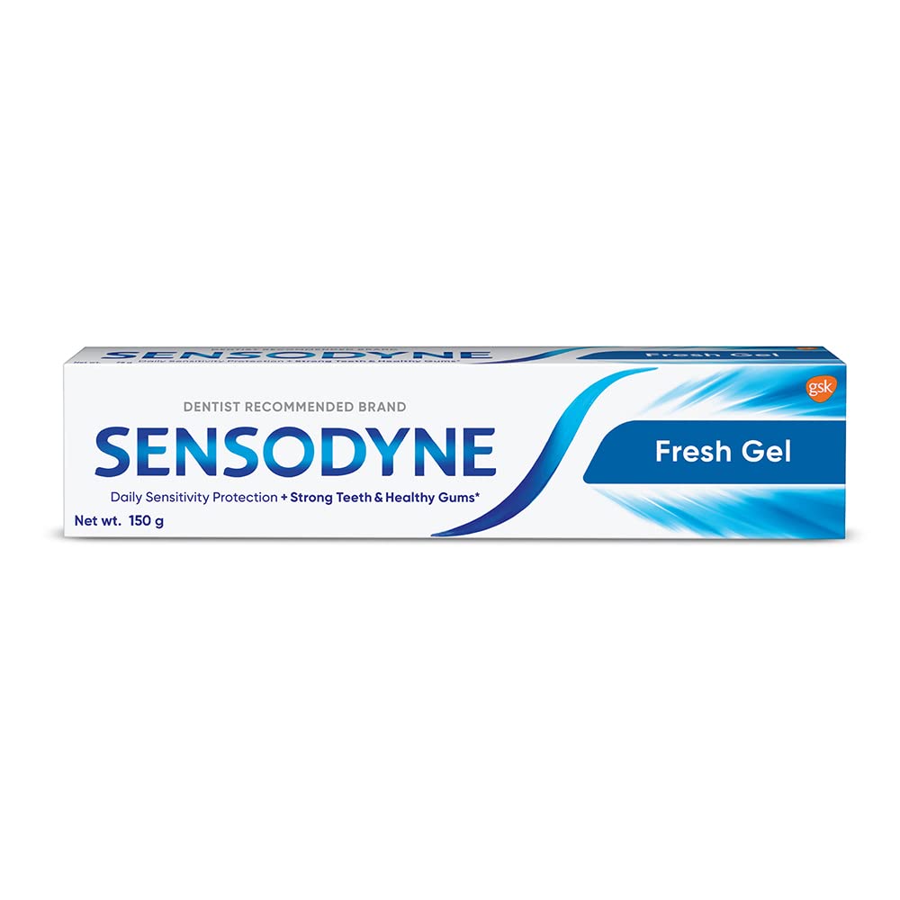 Front view of Sensodyne Fresh Gel toothpaste 150 g tube
