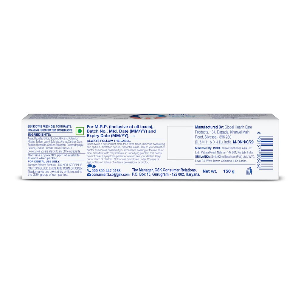 Sensodyne Toothpaste Fresh Gel, Sensitive tooth paste for daily sensitivity protection, 150 gm – view 2