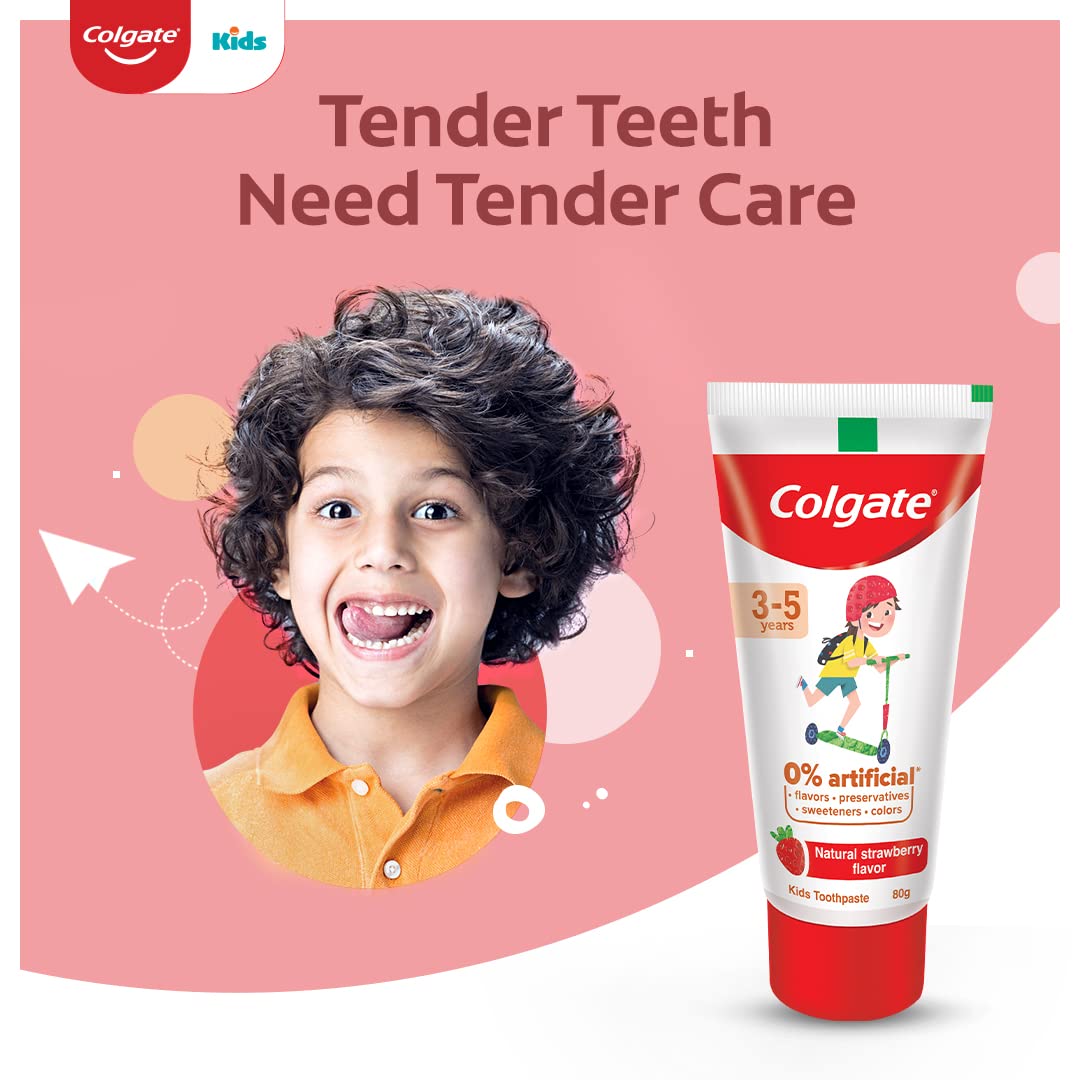 Colgate Toothpaste for Kids (3-5 years), Natural Strawberry Flavour - 80 gr Tube,Cavity Protection,0% artificial preservatives, colors , sweetners – view 2