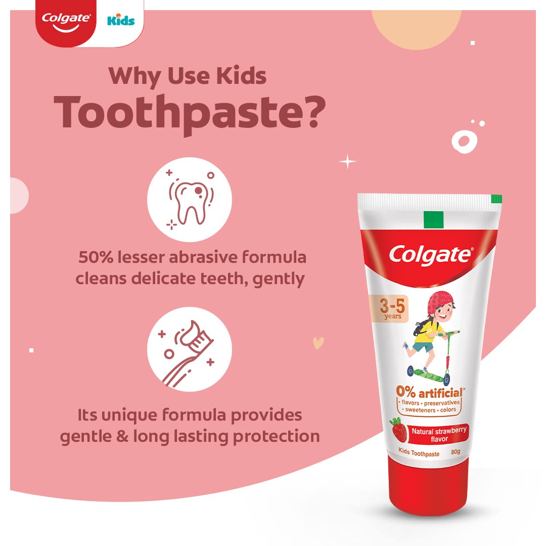Colgate Toothpaste for Kids (3-5 years), Natural Strawberry Flavour - 80 gr Tube,Cavity Protection,0% artificial preservatives, colors , sweetners – view 4