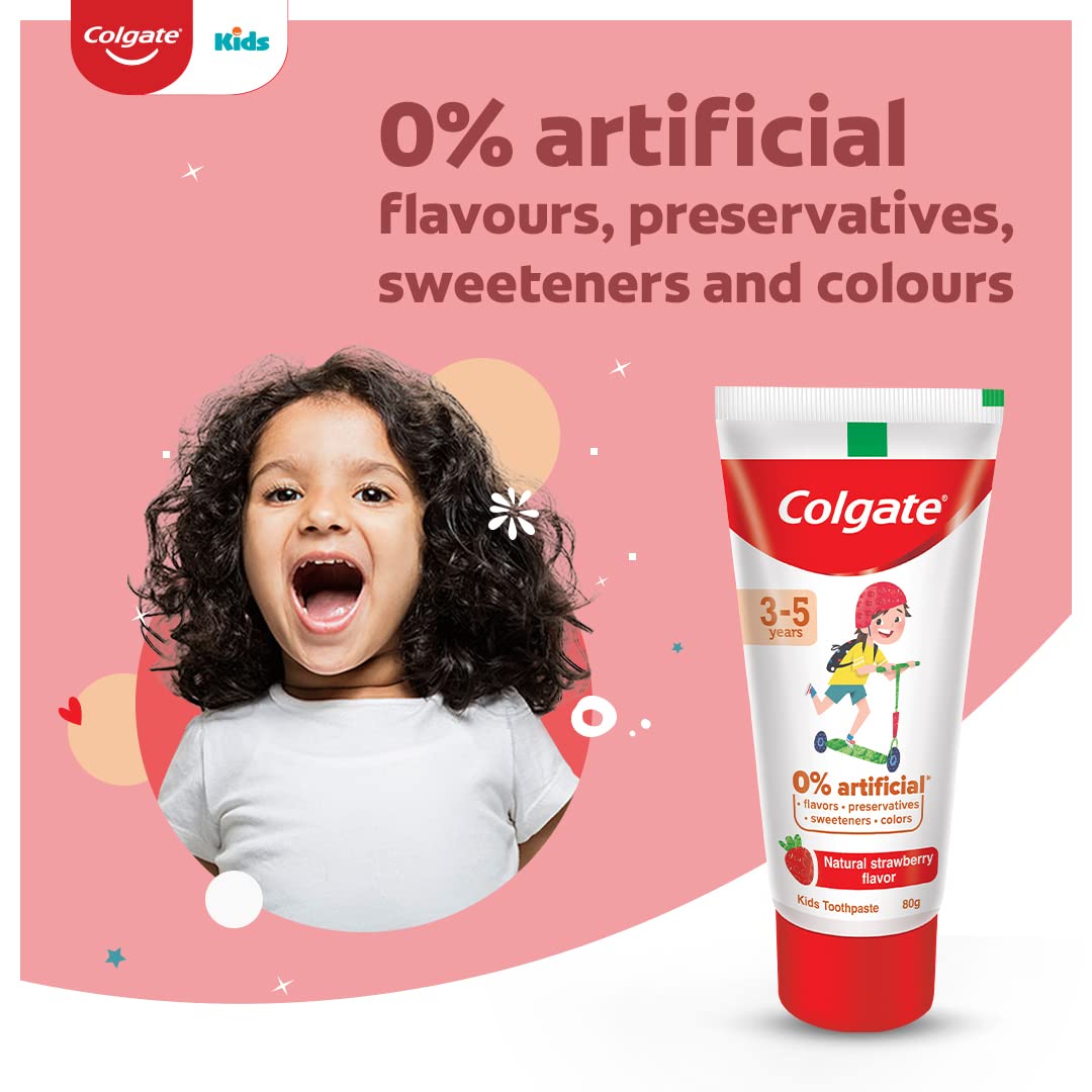 Colgate Toothpaste for Kids (3-5 years), Natural Strawberry Flavour - 80 gr Tube,Cavity Protection,0% artificial preservatives, colors , sweetners – view 5