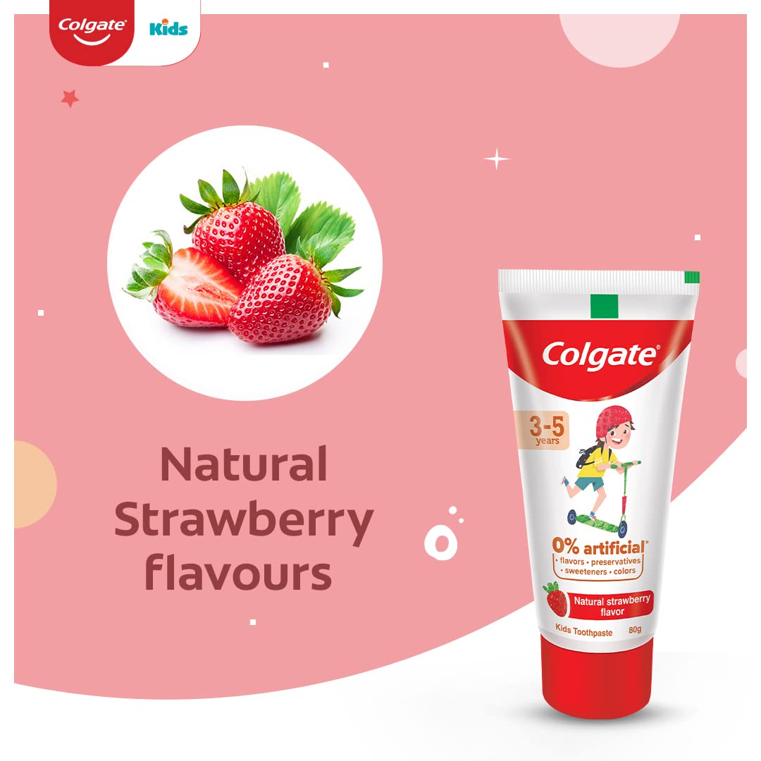 Colgate Toothpaste for Kids (3-5 years), Natural Strawberry Flavour - 80 gr Tube,Cavity Protection,0% artificial preservatives, colors , sweetners – view 6