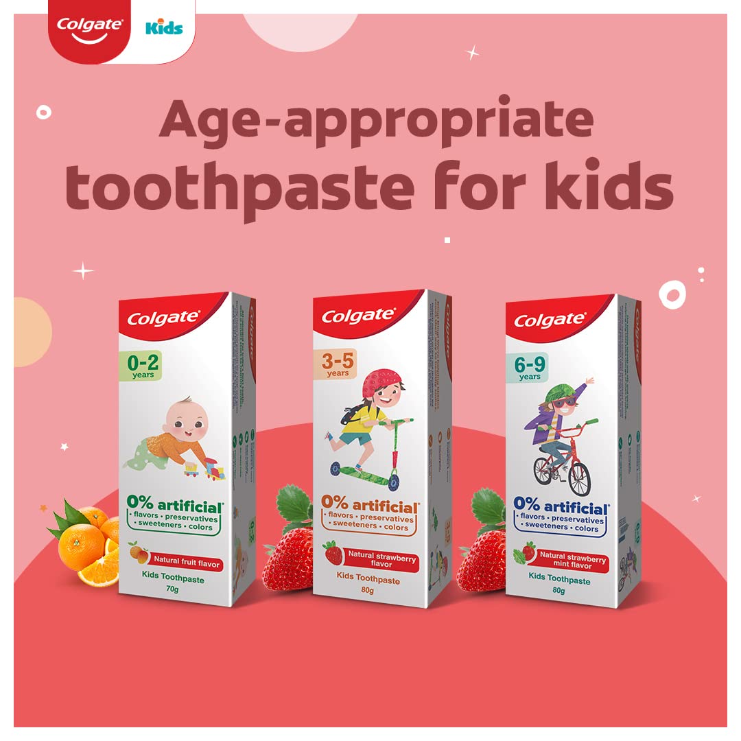 Colgate Toothpaste for Kids (3-5 years), Natural Strawberry Flavour - 80 gr Tube,Cavity Protection,0% artificial preservatives, colors , sweetners – view 7