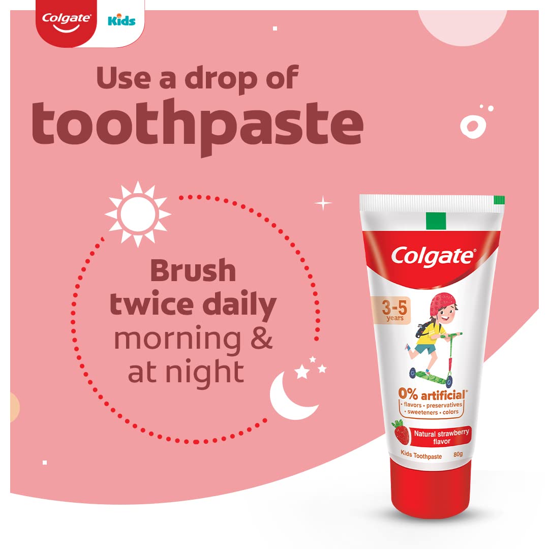 Colgate Toothpaste for Kids (3-5 years), Natural Strawberry Flavour - 80 gr Tube,Cavity Protection,0% artificial preservatives, colors , sweetners – view 8