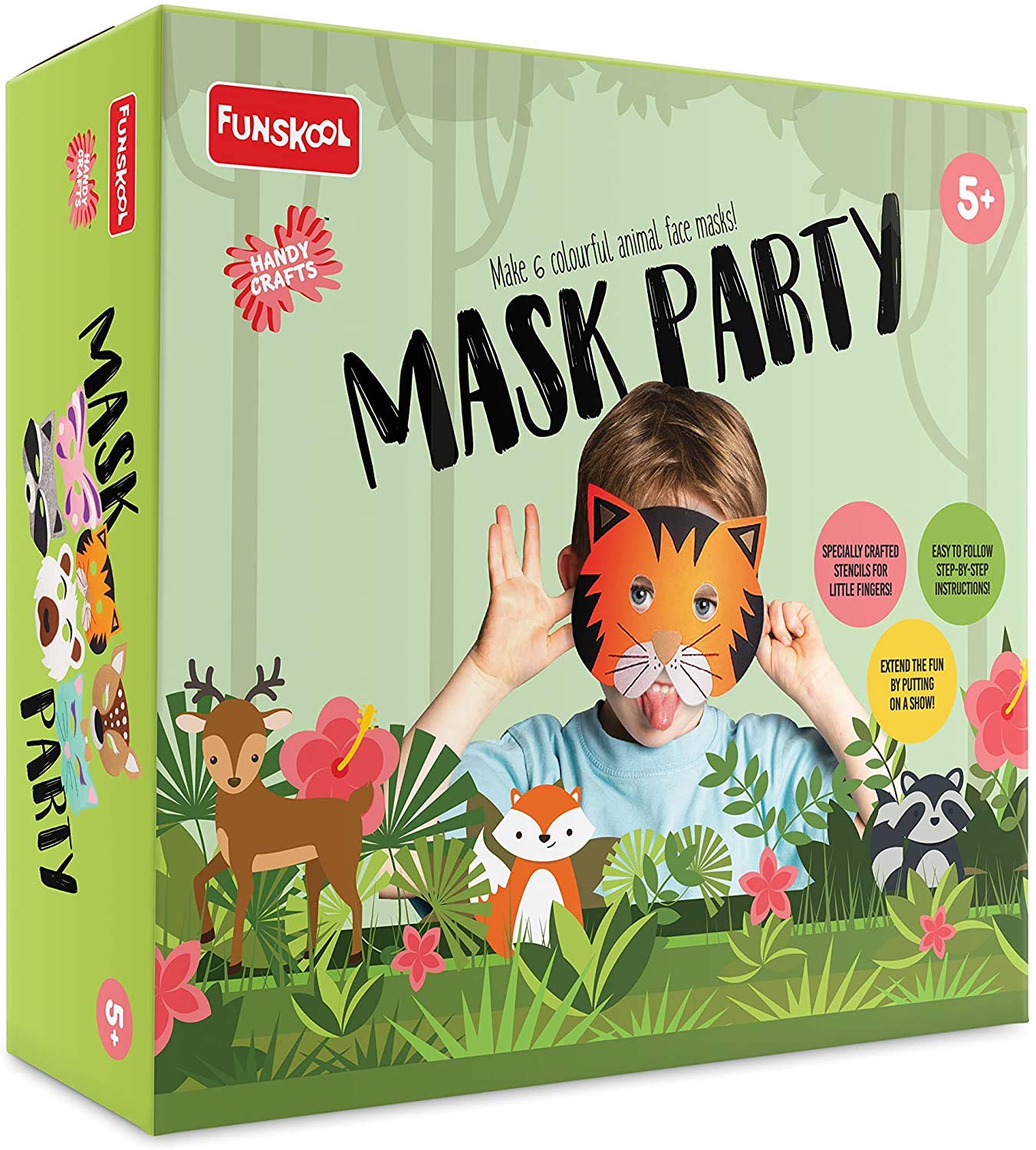 Funskool Handycrafts Mask Party , DIY face masks kids , Make many animal faces , Art and Craft Kit, DIY Kit, Ages 5 Years and Above, Multicolour