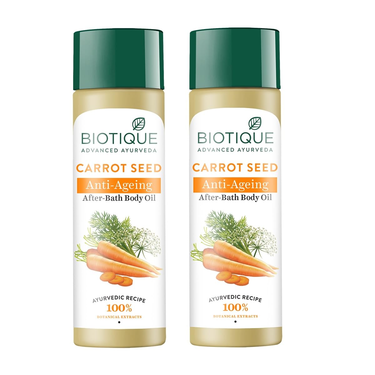 Biotique Carrot Seed After-Bath Body Oil pack of two bottles